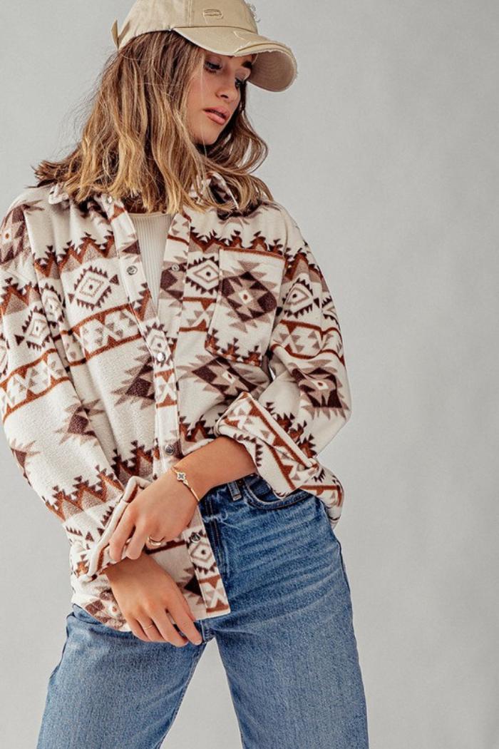 Soft Fleece Aztec Tribal Print Shacket Product Image