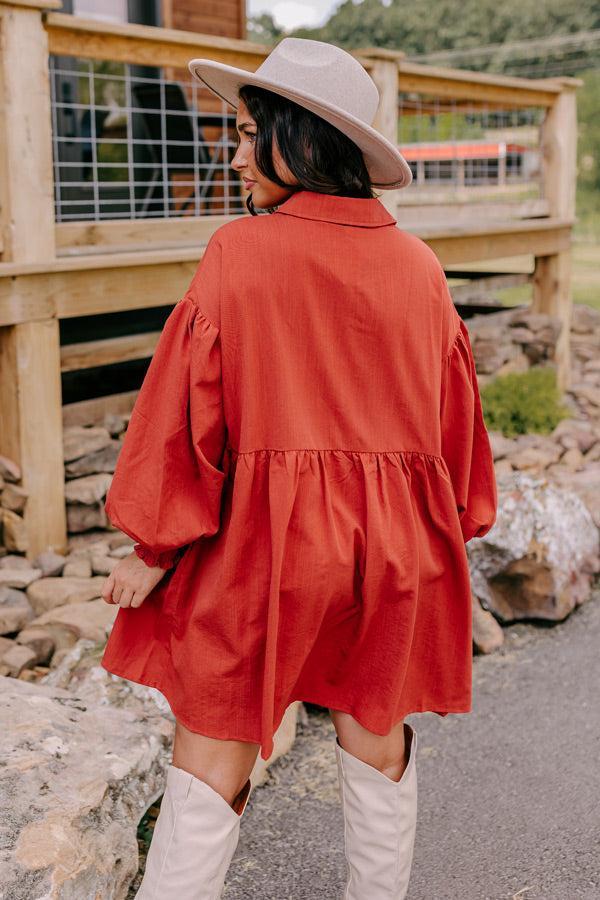 Cafe Patio Button Down Mini Dress in Dark Rust Product Image
