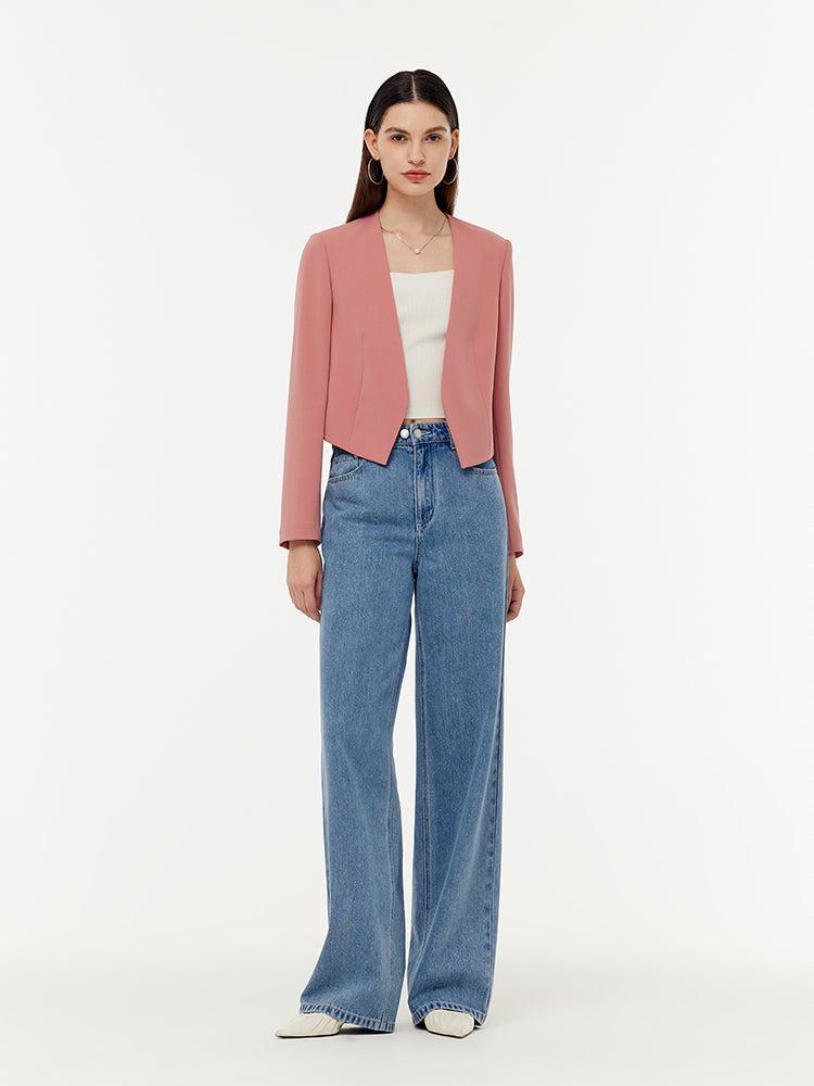 Acetate Collarless Women Crop Blazer Product Image