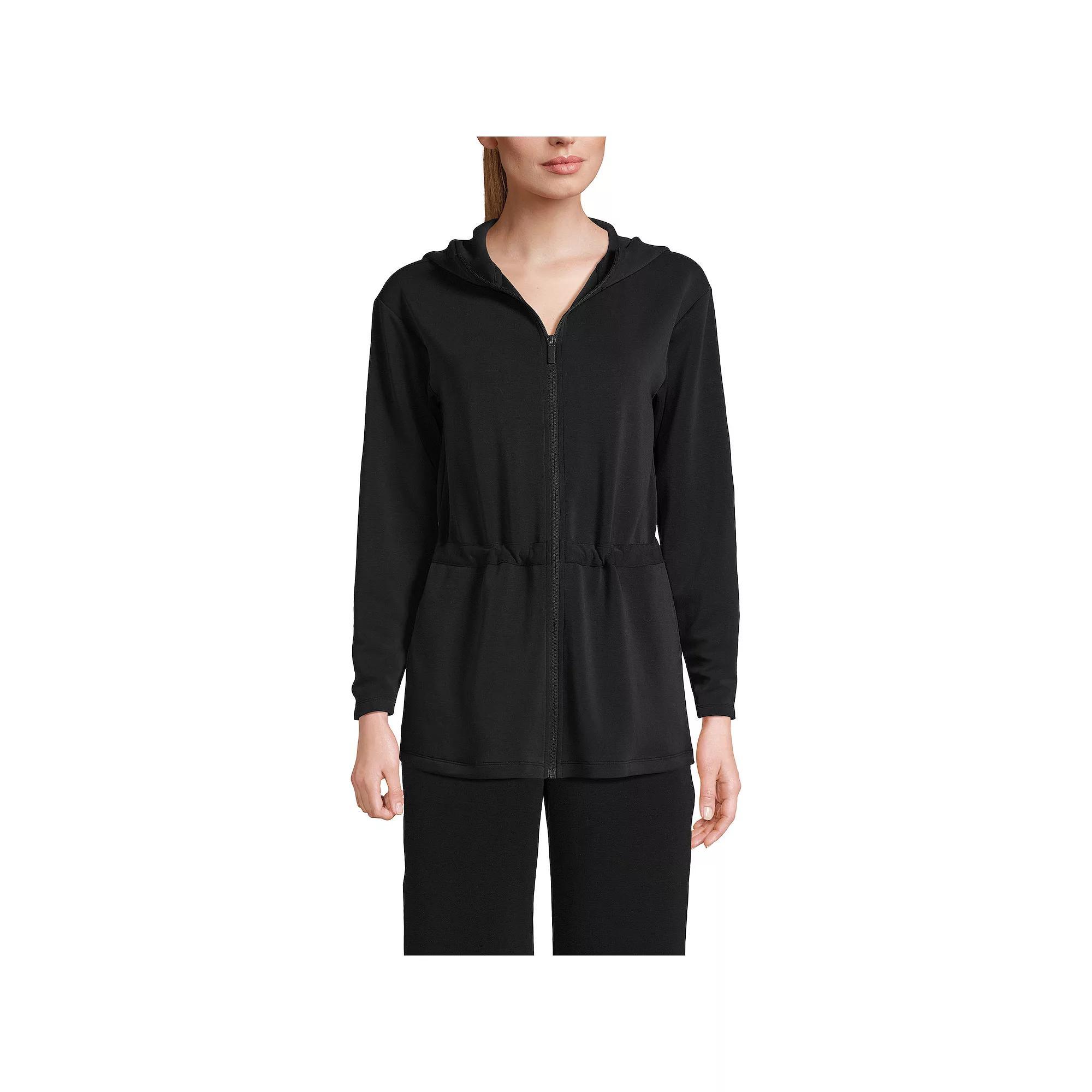 Women's Lands' End Softest Touch Zip-Up Tunic Hoodie Jacket, Size: XS, Black Product Image