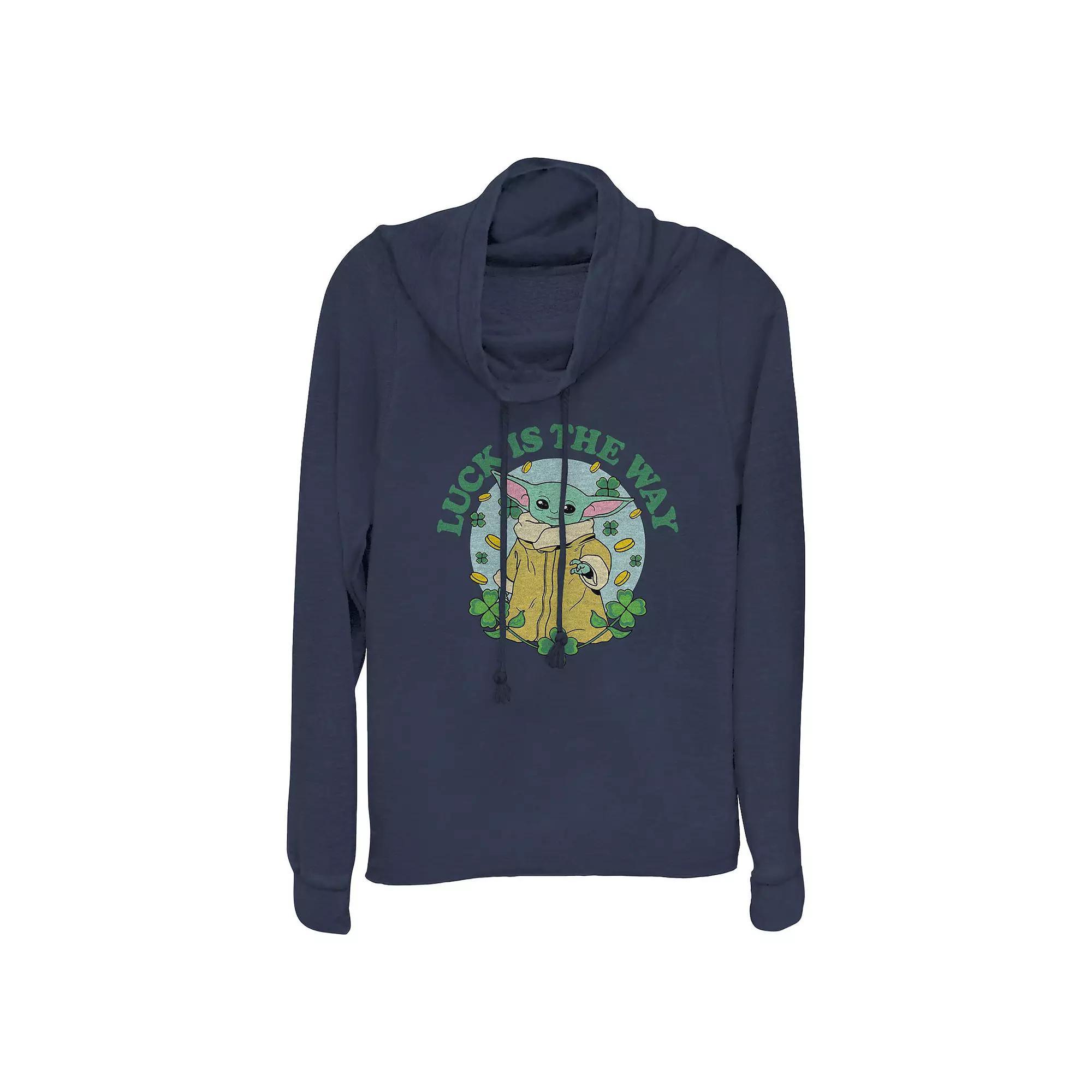 Womens Star Wars The Mandalorian The Child Luck Is The Way Cowlneck Graphic Lightweight Long Sleeve Blue Product Image