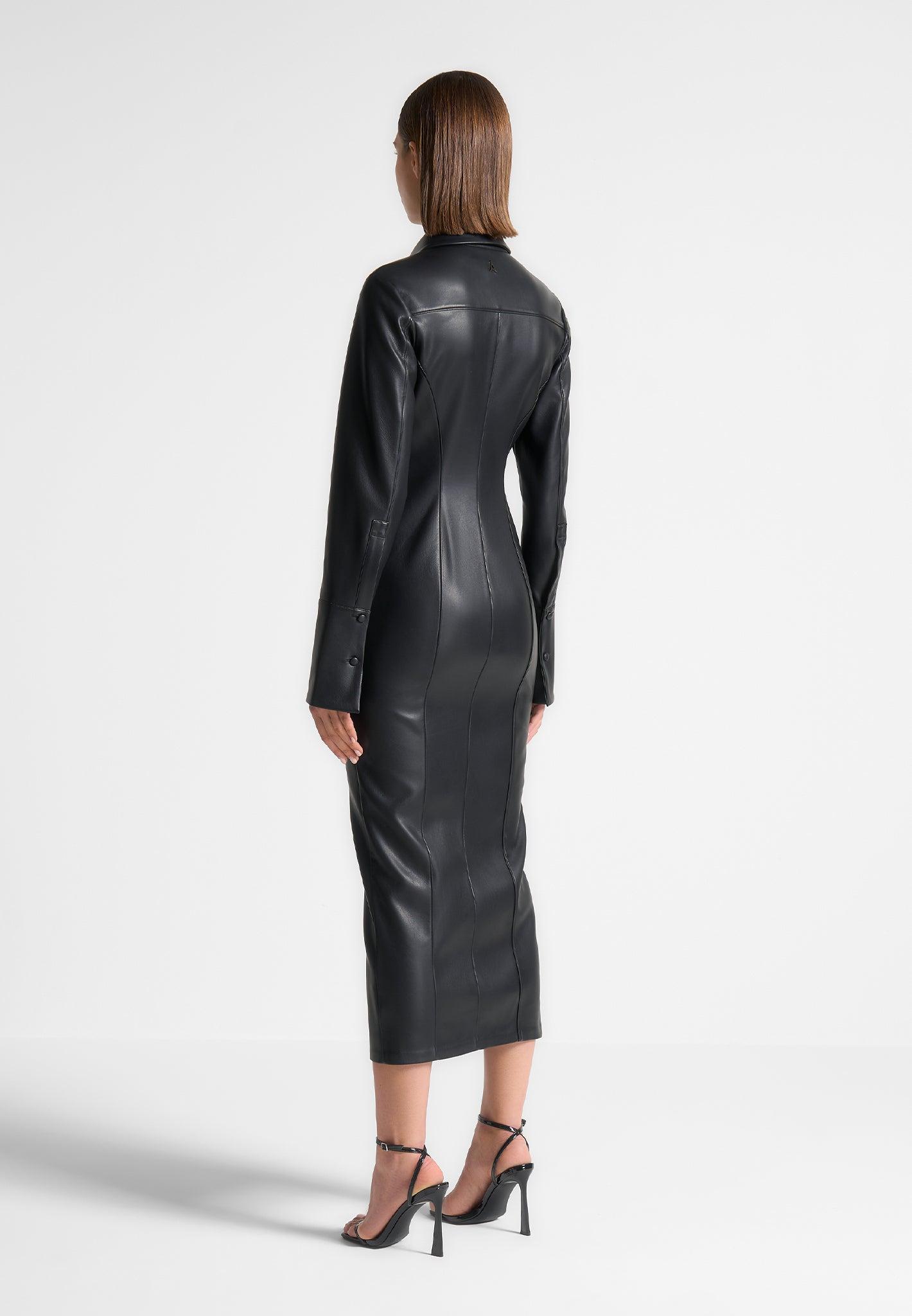 Leather Midaxi Shirt Dress - Black Female Product Image