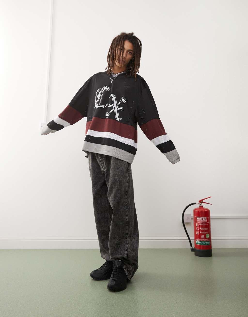 COLLUSION V neck long sleeve football top in multi Product Image