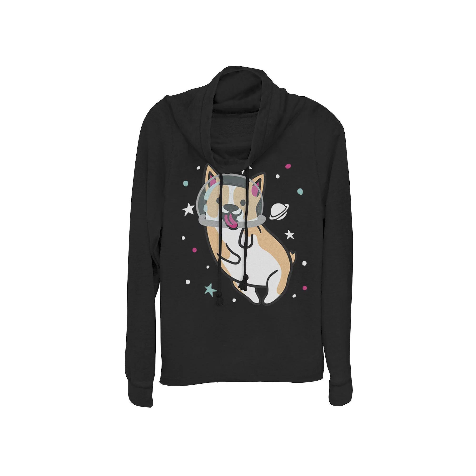 Juniors Space Corgi Cowlneck Graphic Lightweight Long Sleeve, Girls Product Image