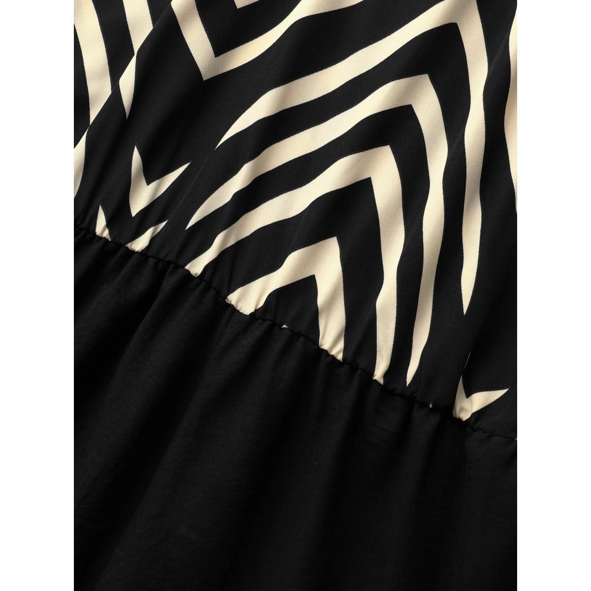 Plus Size Black Striped Patchwork Knot Cuffed Sleeve Jumpsuit Women Work From Home Half Sleeve Flat collar with V-notch Work Loose Jumpsuits BloomChic 14-16/1X Product Image