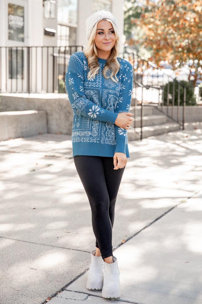 All At Once Blue Paisley Print Sweater FINAL SALE Product Image