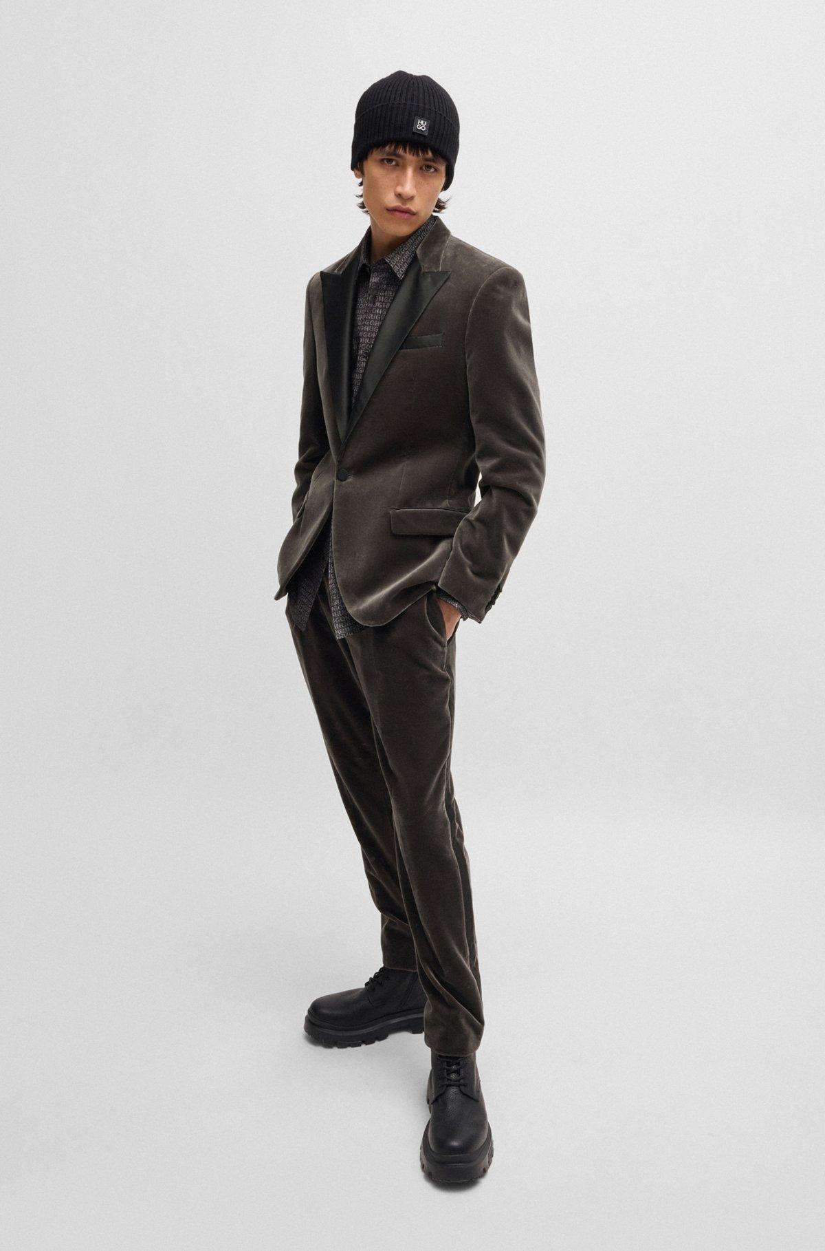 Slim-fit evening jacket in performance-stretch cotton velvet Product Image
