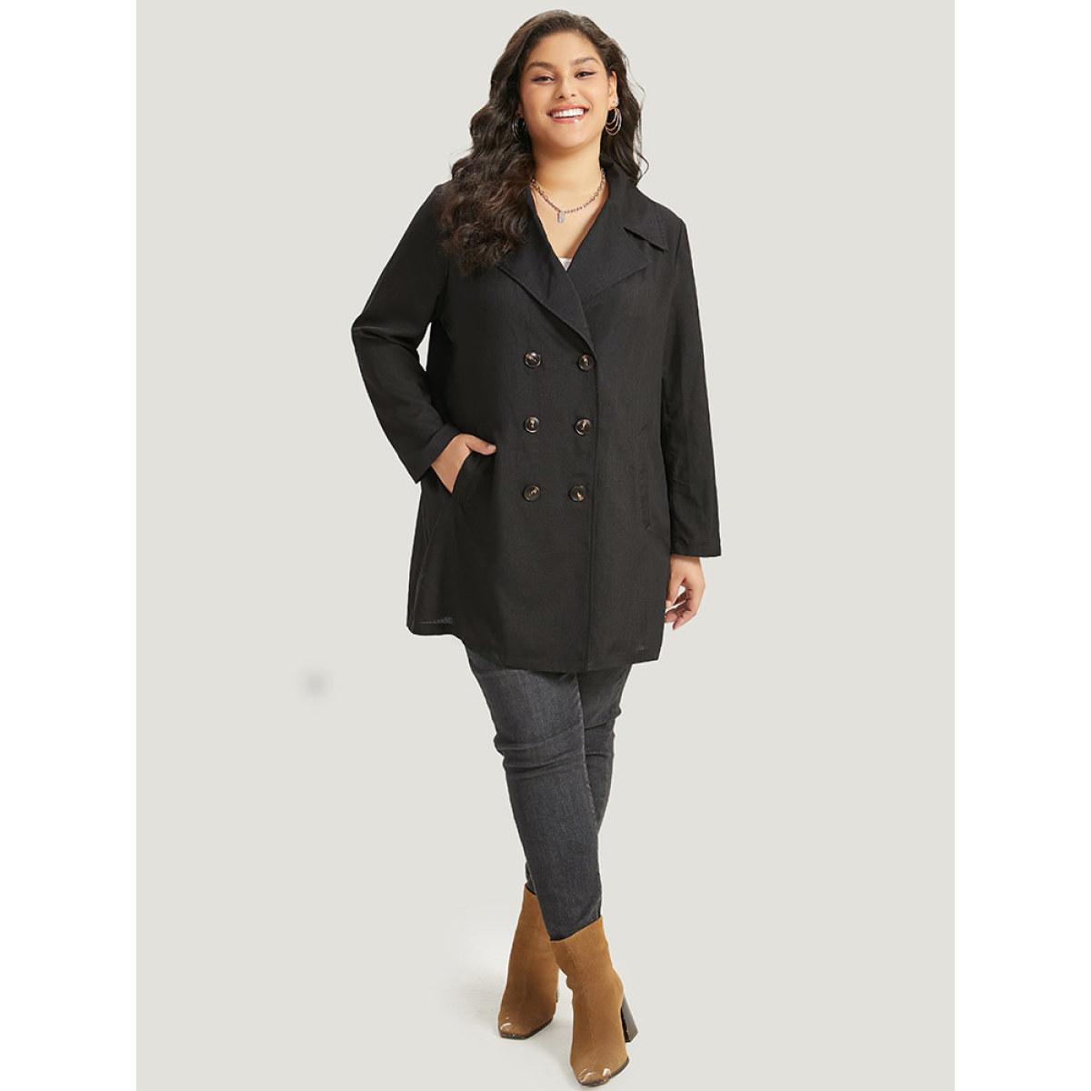 Plus Size Halloween Solid Lapel Collar Double Breasted Pocket Coat Women Black Casual Plain Ladies Everyday Winter Coats BloomChic 22-24/3X Product Image
