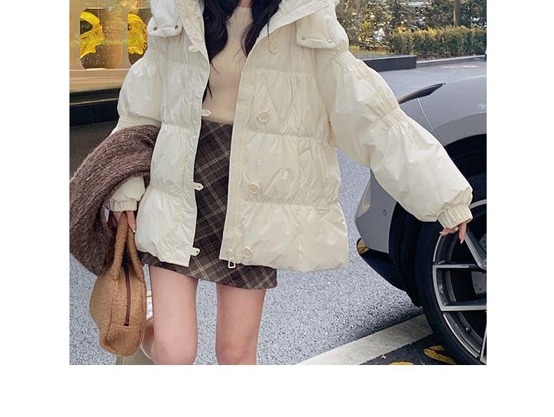 Hooded Plain Zip-Up Down Jacket Product Image
