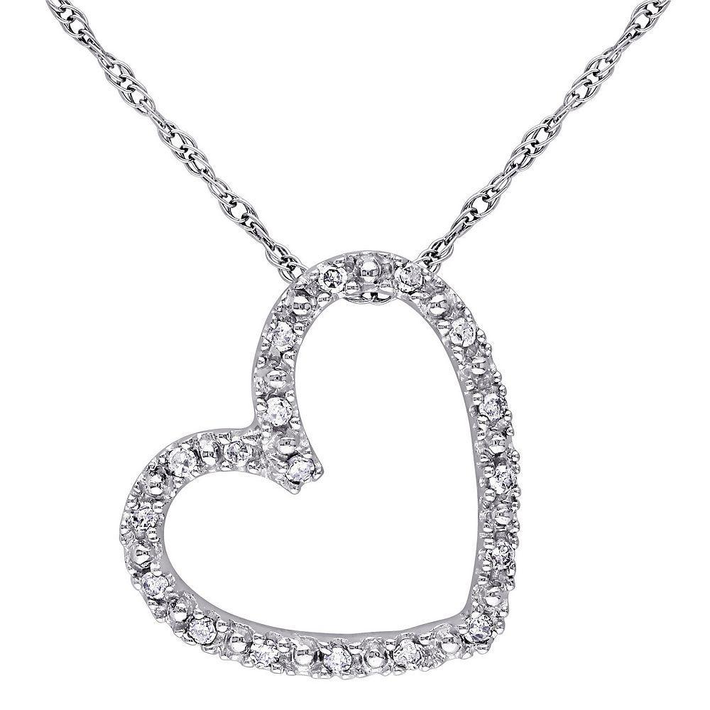 Stella Grace 10k White Gold 1/10 Carat T.W Diamond Heart Pendant Necklace, Women's, Size: 17" Product Image