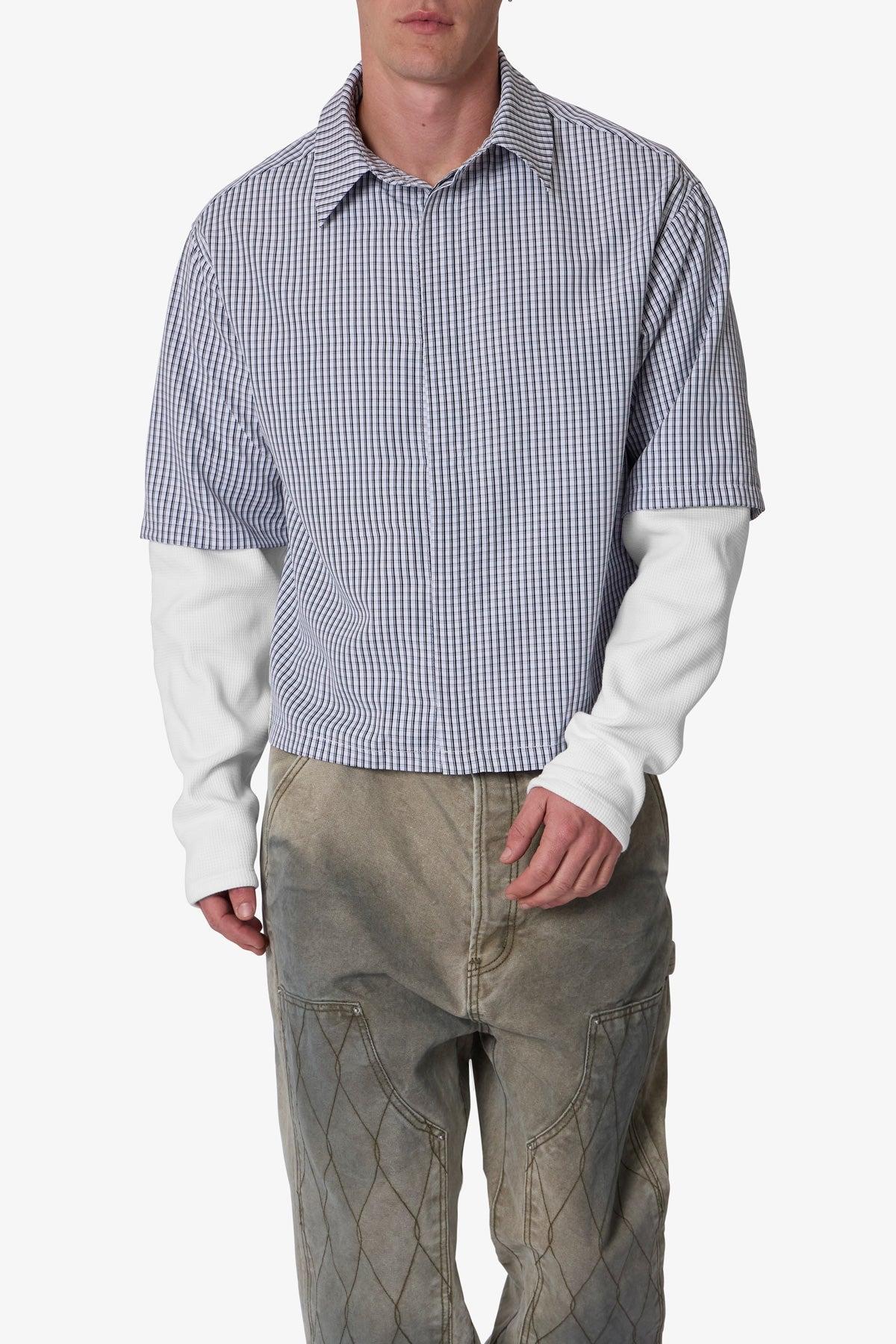 Poplin Thermal Cropped Shirt - Black/White Product Image