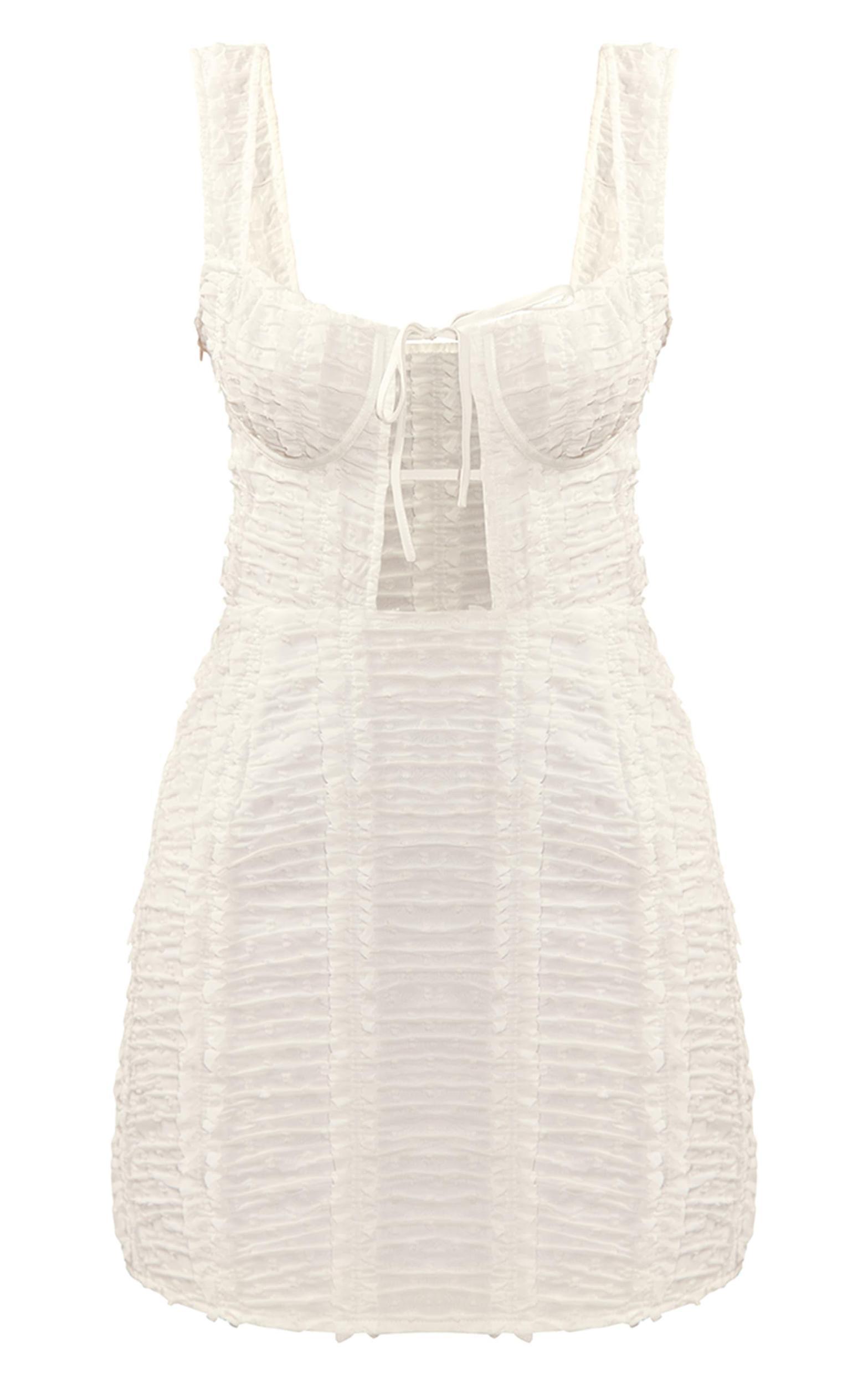 White Dobby Textured Cut Out Bodycon Dress Product Image