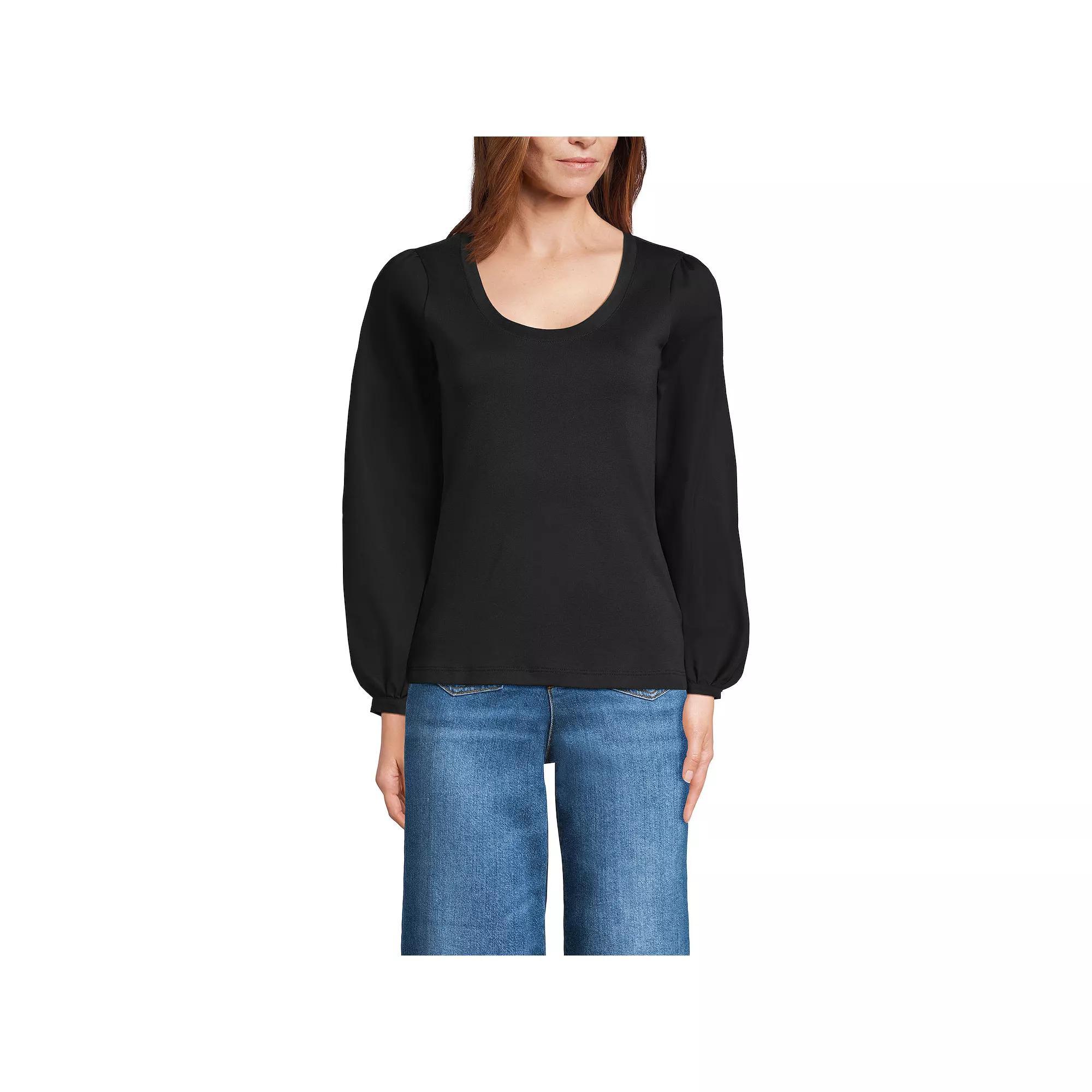Women's Lands' End Supima Interlock Scoopneck Blouson Sleeve Top, Size: Large, Black Product Image