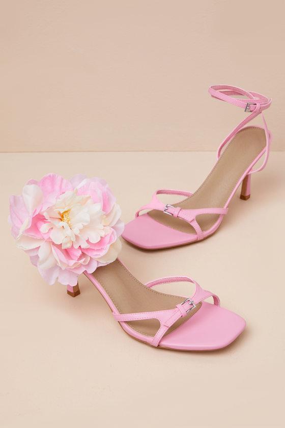 Daiya Pink 3D Floral High Heel Ankle Strap Sandals Product Image