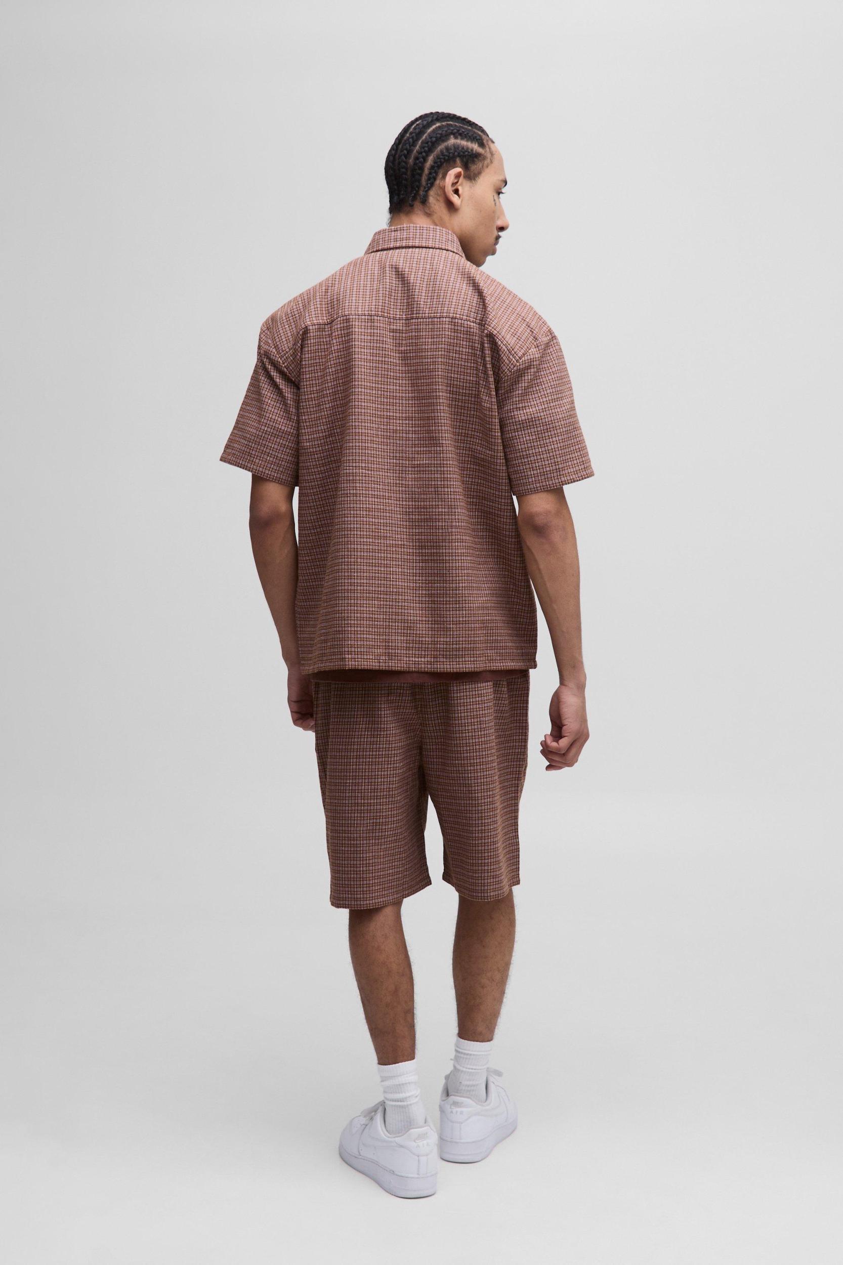 Oversized Half Sleeve Homme Applique Flannel Shirt & Short Set | boohooMAN USA Product Image