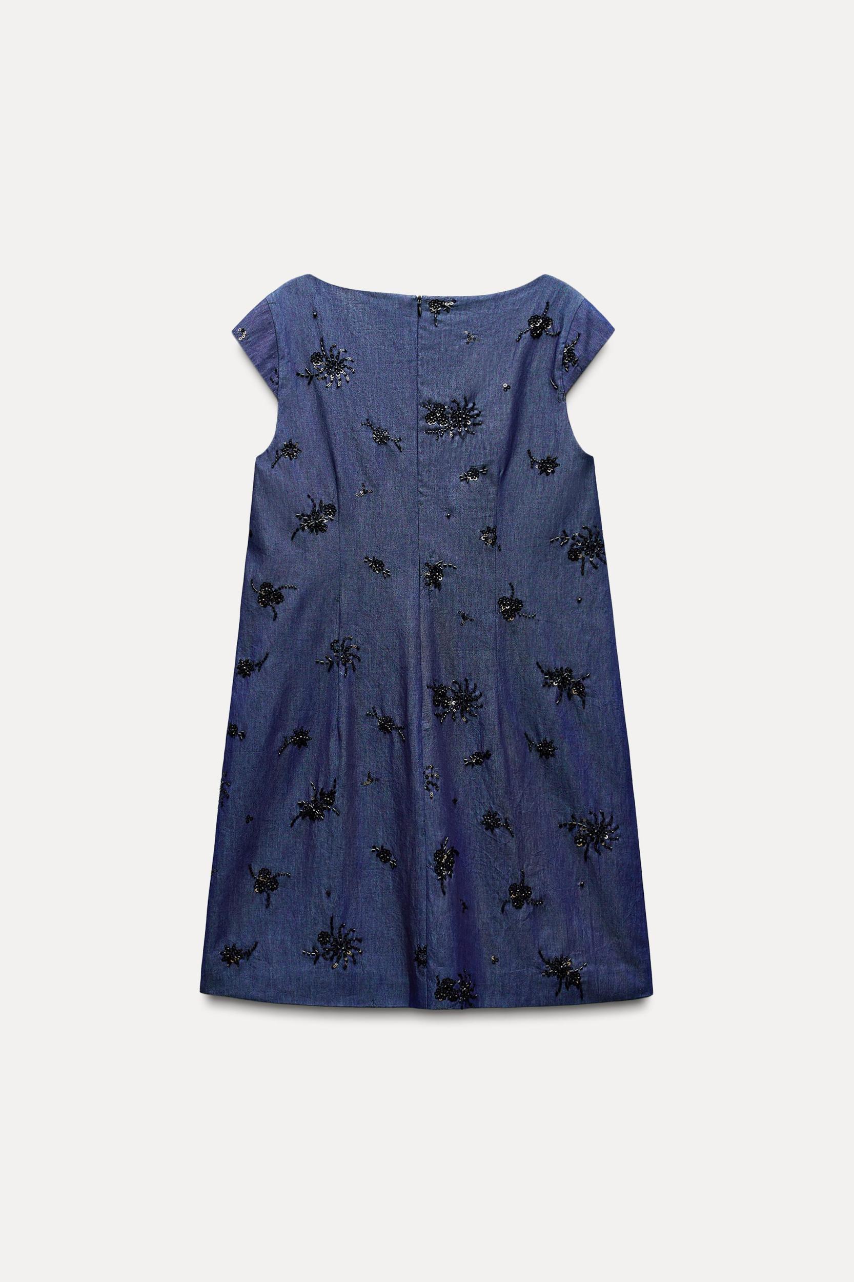 BEADED DENIM EFFECT DRESS ZW COLLECTION Product Image