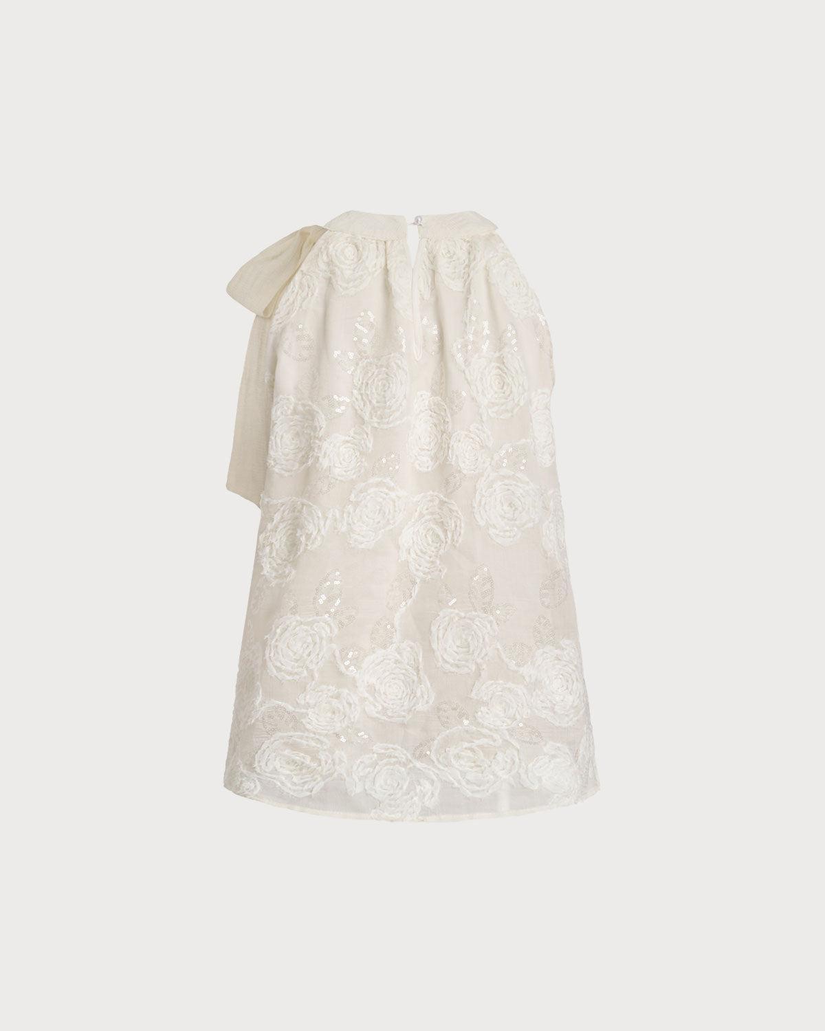 White Textured Tie-Neck Tank Top Product Image