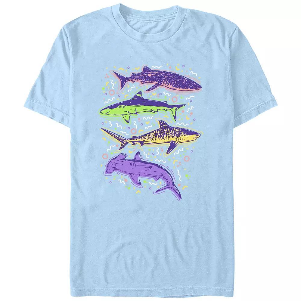 Men's Colorful Sharks And Doodles Graphic Tee, Size: Large, Light Blue Product Image