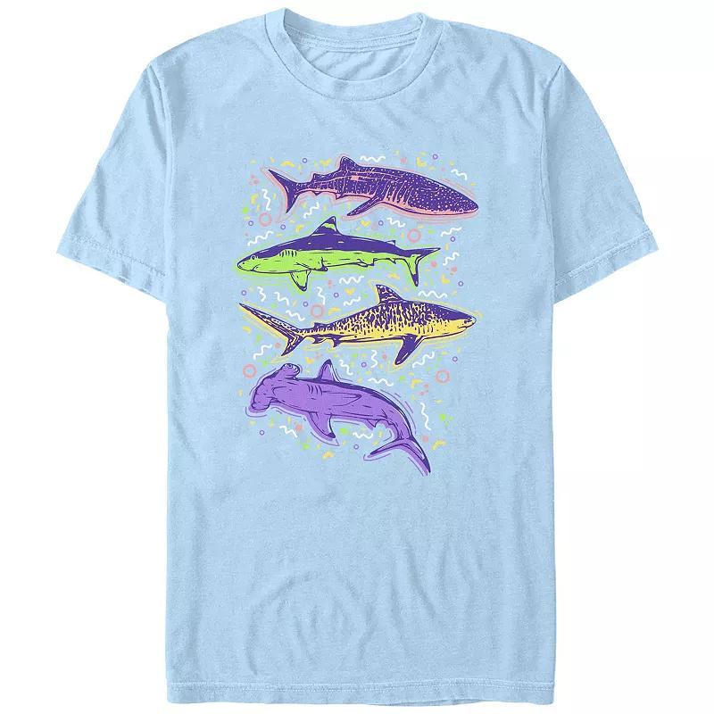 Men's Colorful Sharks And Doodles Graphic Tee, Size: Large, Light Blue Product Image