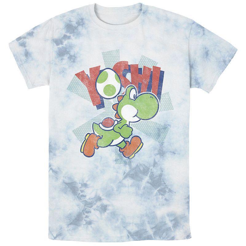 Men's Super Mario Bros. Yoshi Running Bombard Wash Tee, Size: Small, White Blue Product Image