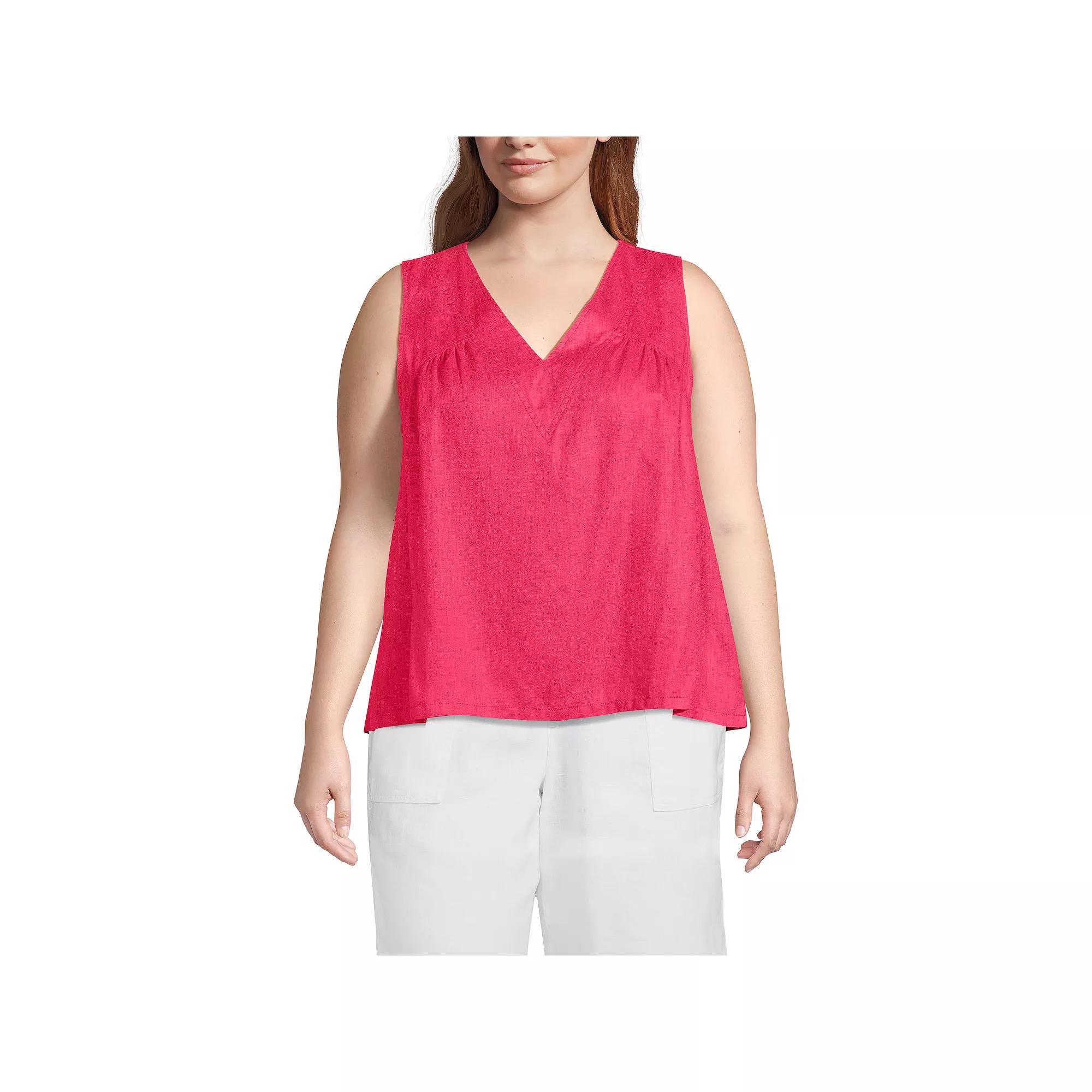 Plus Size Lands' End Linen V-Neck Top, Women's, Size: 3XL, Rouge Pink Product Image