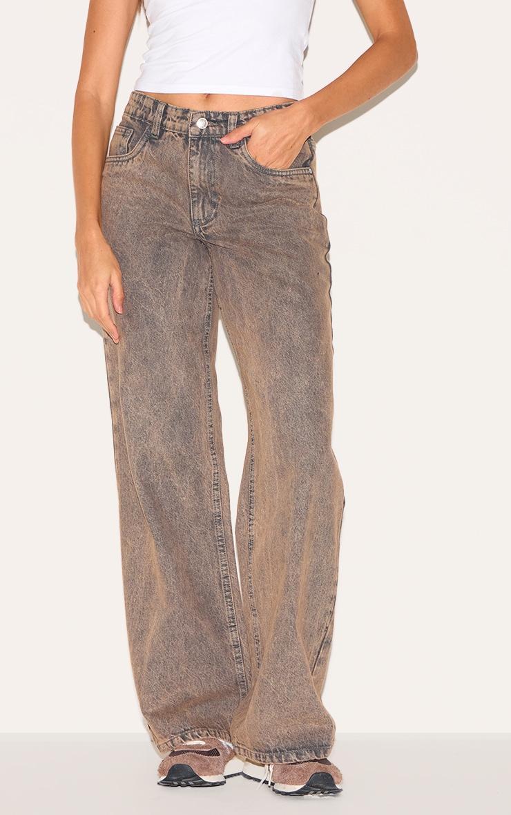 Vintage Brown Low Waist Wide Leg Jeans Product Image
