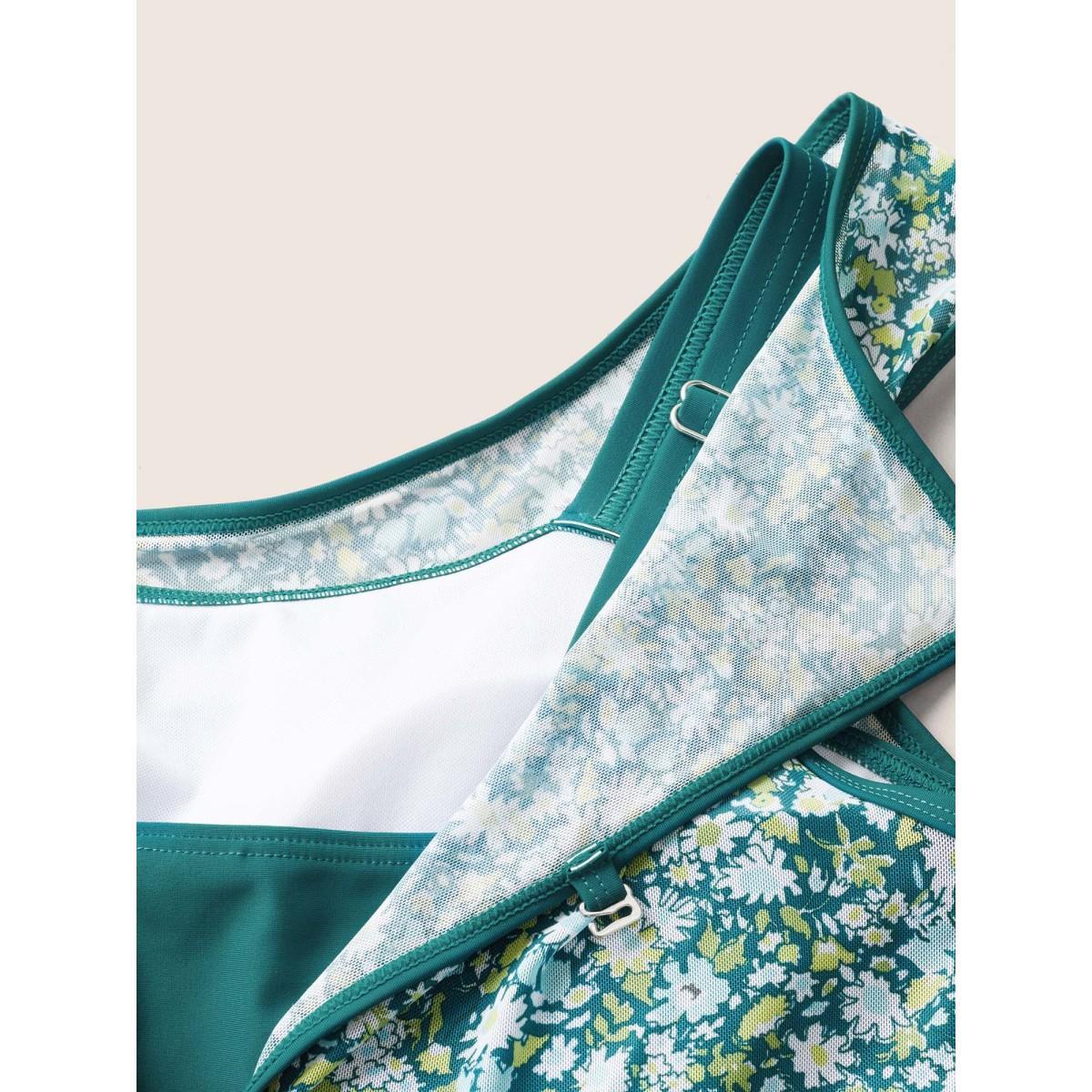 Plus Size Ditsy Floral Round Neck Cut Out Swim Dress Women's Swimwear Moss Beach Bodycon Round Neck High stretch Curve Swim Dresses BloomChic 28/5X Product Image