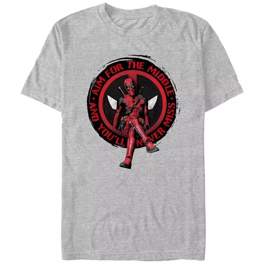 Men's Deadpool And Wolverine Aim for the Middle Logo Graphic Tee, Size: XXL, Athletic Grey Product Image