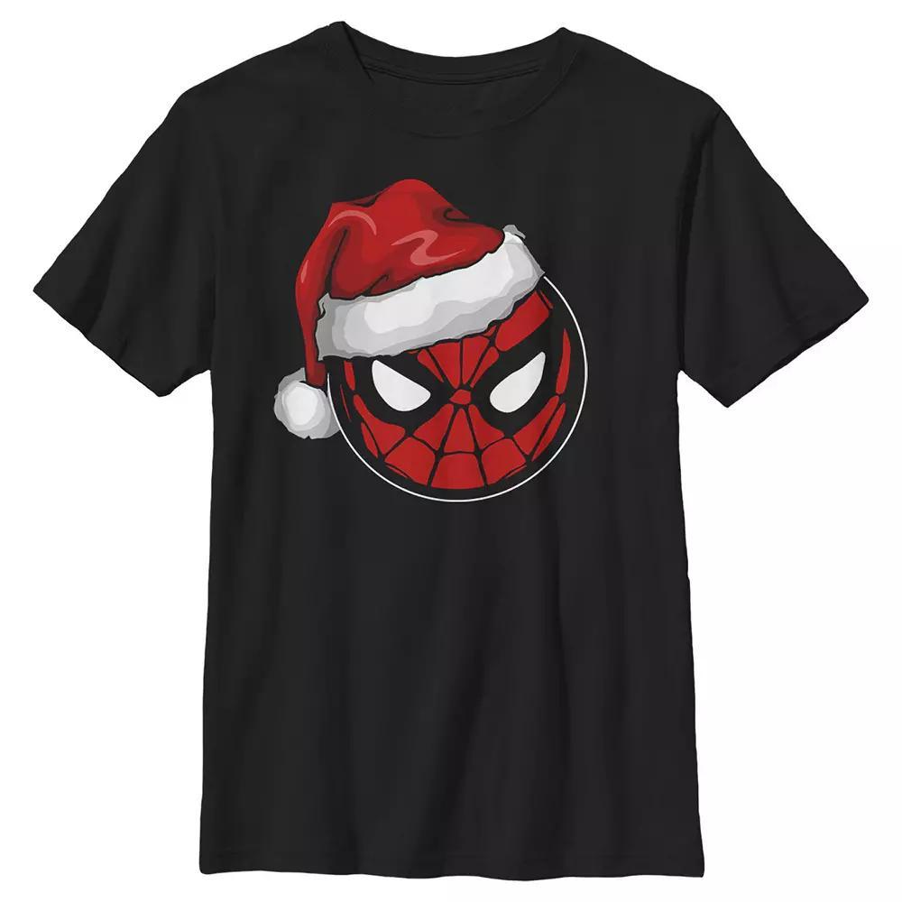 Boys 4-7 Spider-Man Wearing Santa Claus Hat Graphic Tee, Boy's, Size: Medium 5-6, Black Product Image