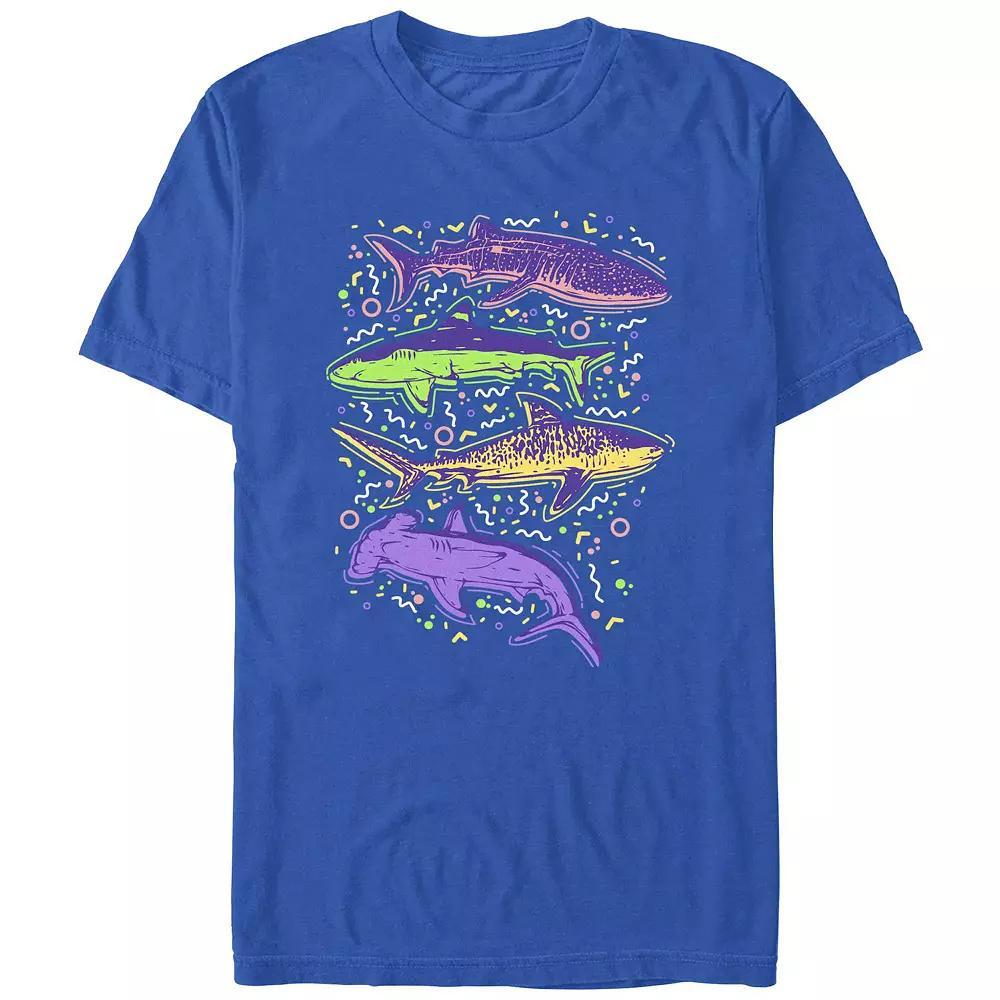 Men's Colorful Sharks And Doodles Graphic Tee, Size: Large, Light Blue Product Image