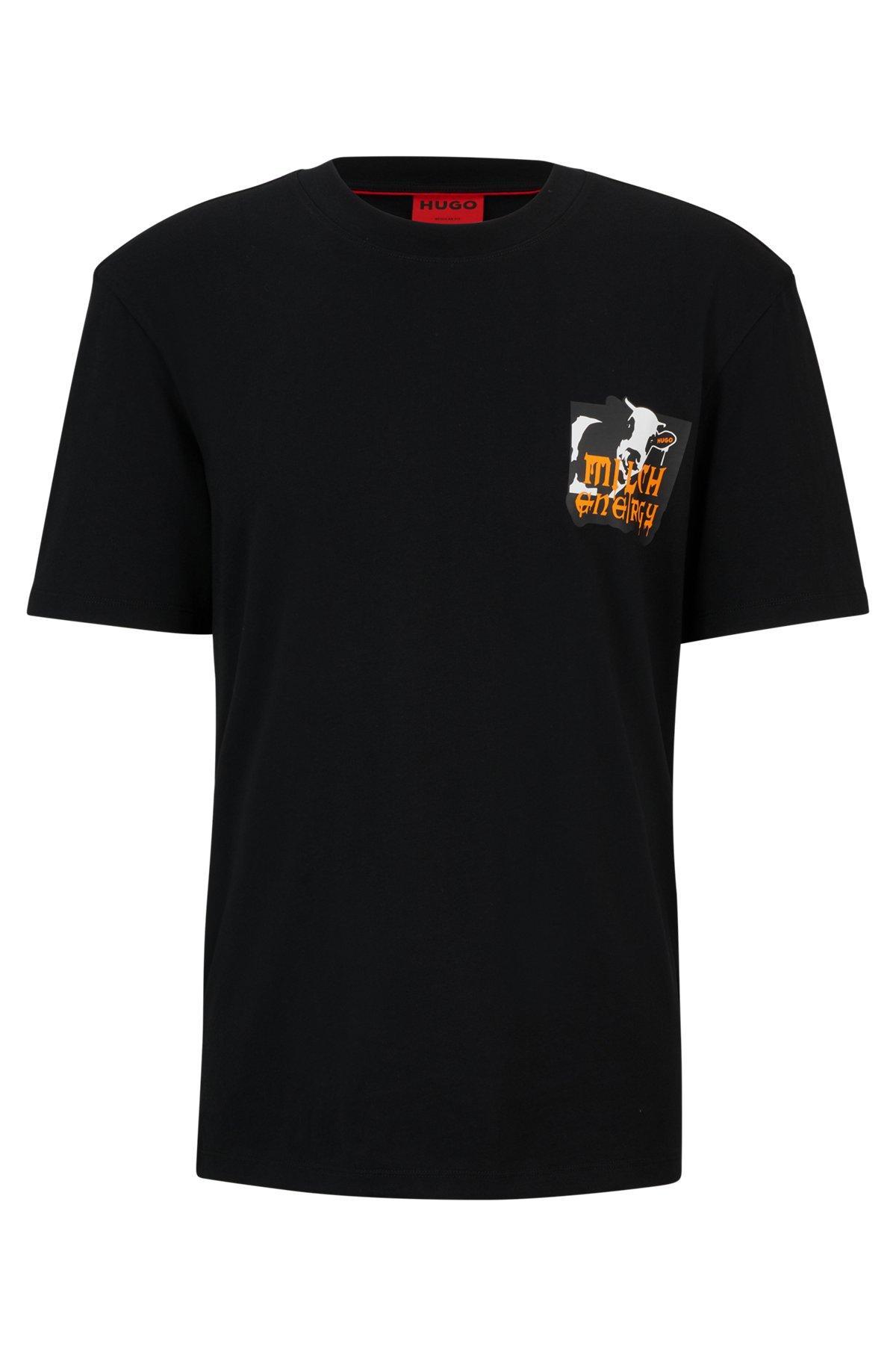 HUGO - Relaxed-fit T-shirt in with seasonal artwork - Black Product Image