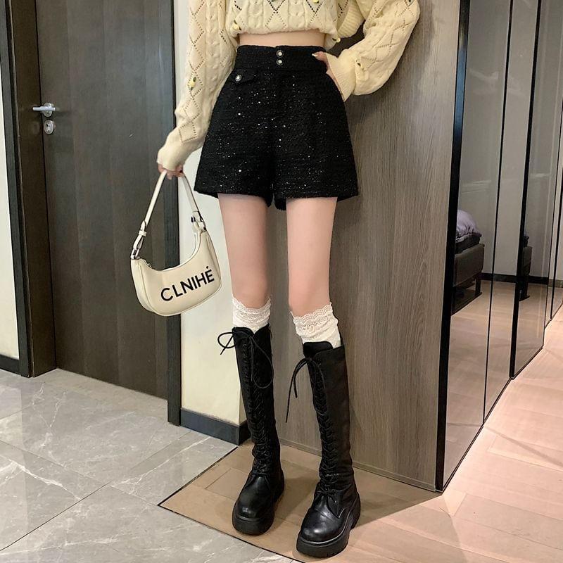 High Waist Tweed Glitter Shorts Product Image