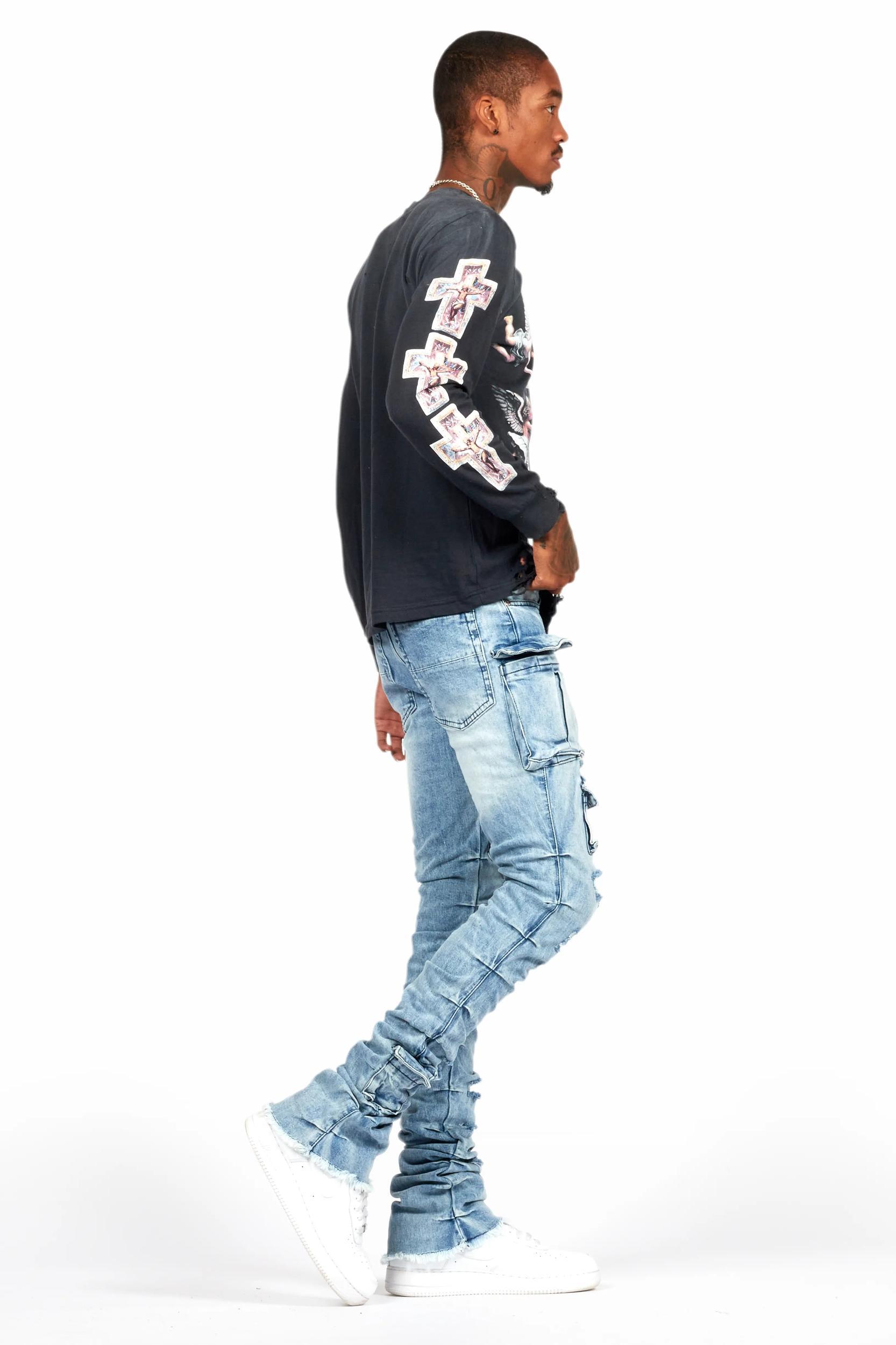 Gentry Light Blue Stacked Flare Jean Male Product Image