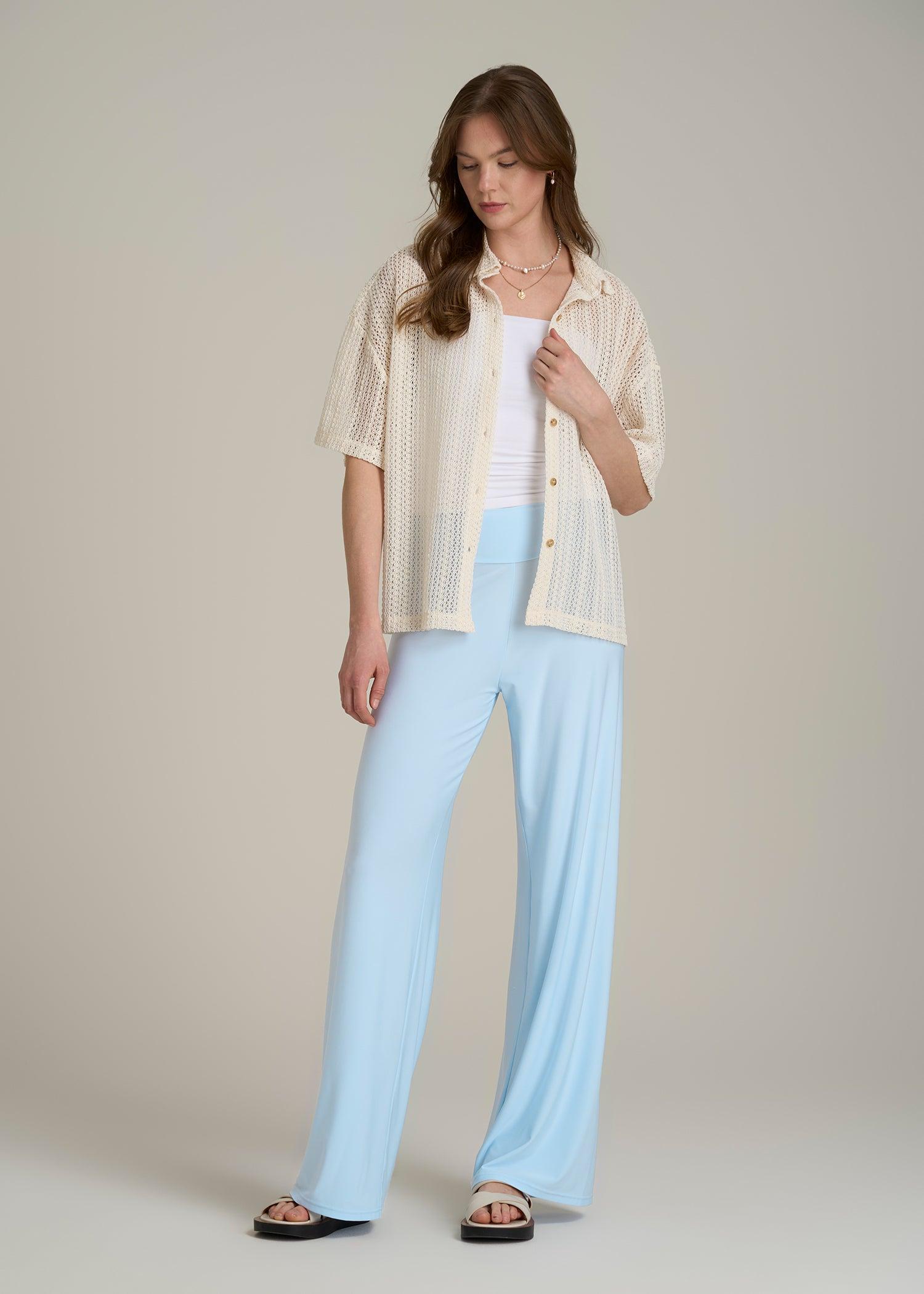 Pull On Breezy Wide Leg Pants for Tall Women in Ice Blue Product Image