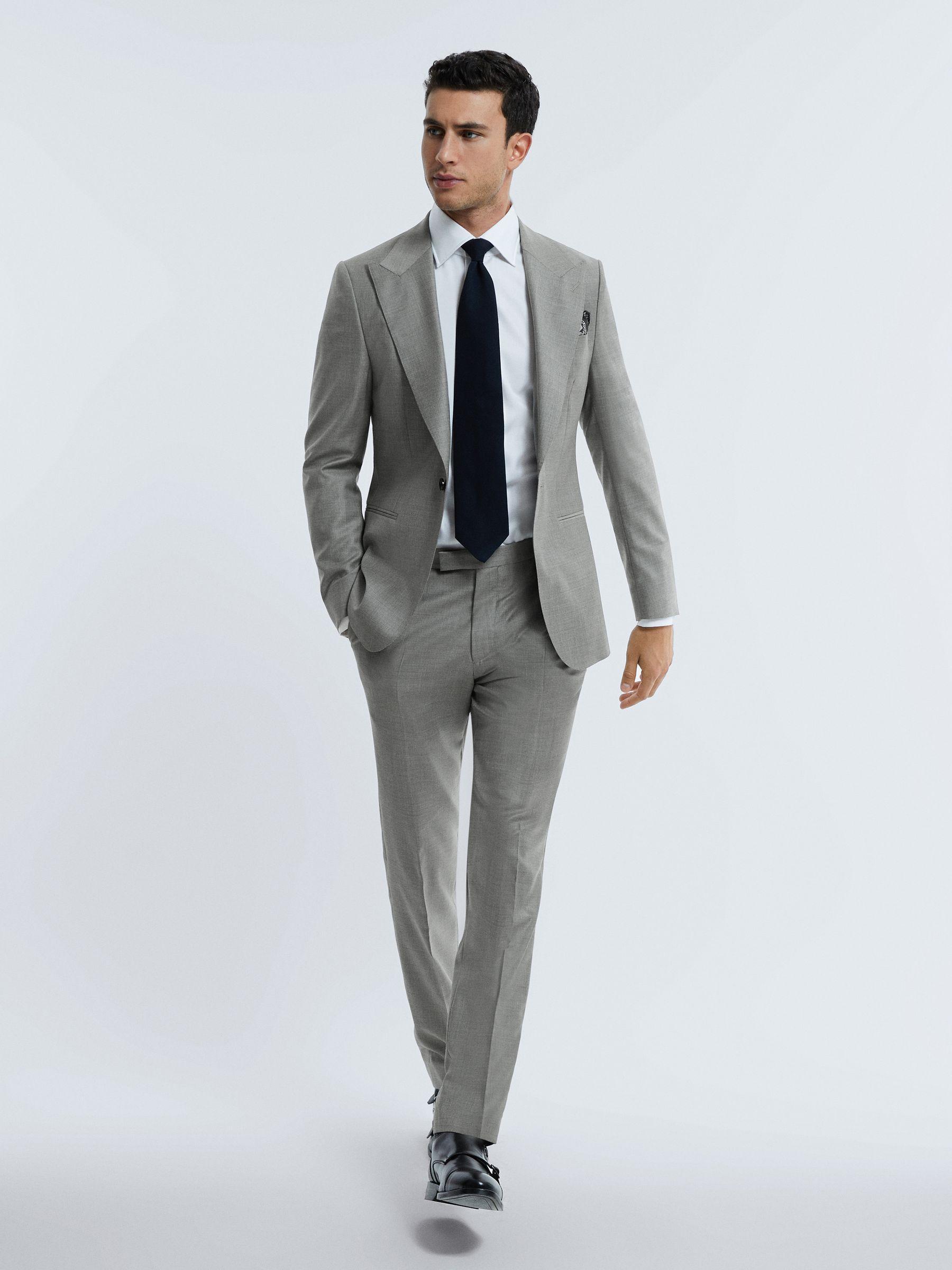 Atelier Wool Cashmere Slim Fit Single Breasted Blazer in Grey Melange Product Image