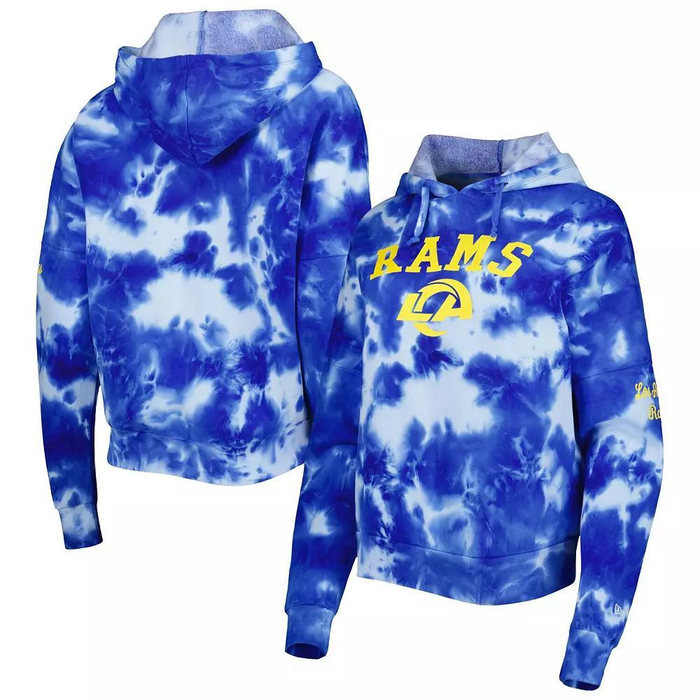 Women's New Era Royal Los Angeles Rams Cloud Dye Fleece Pullover Hoodie, Size: Small, Blue Product Image
