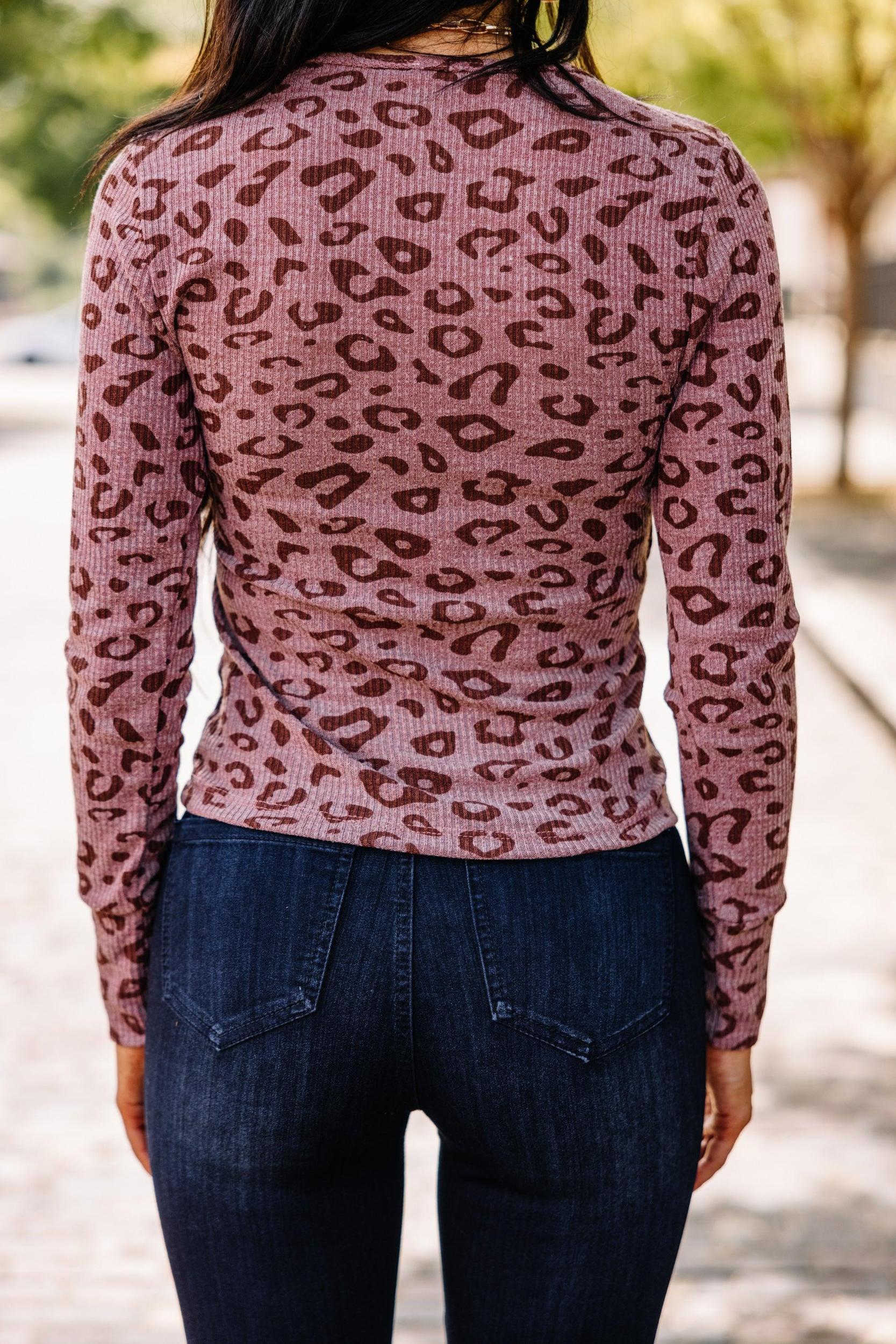 As Far As You Know Mocha Brown Leopard Top Female Product Image