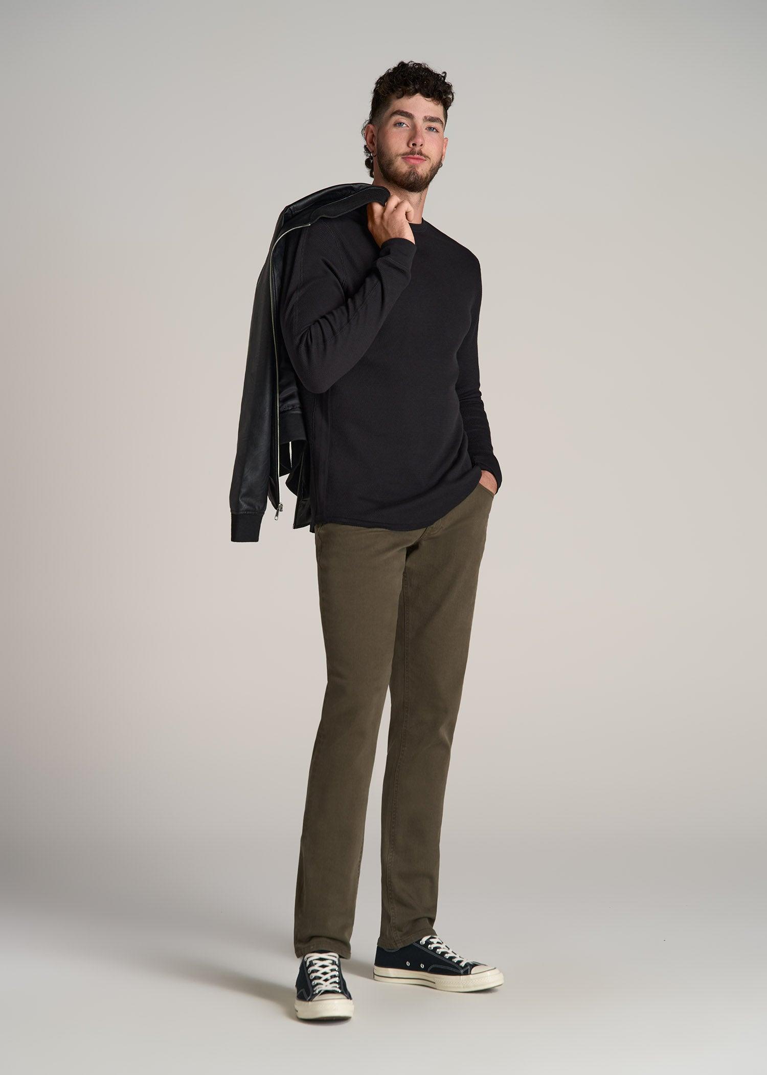 Double Honeycomb Thermal Crewneck for Tall Men in Black Male Product Image