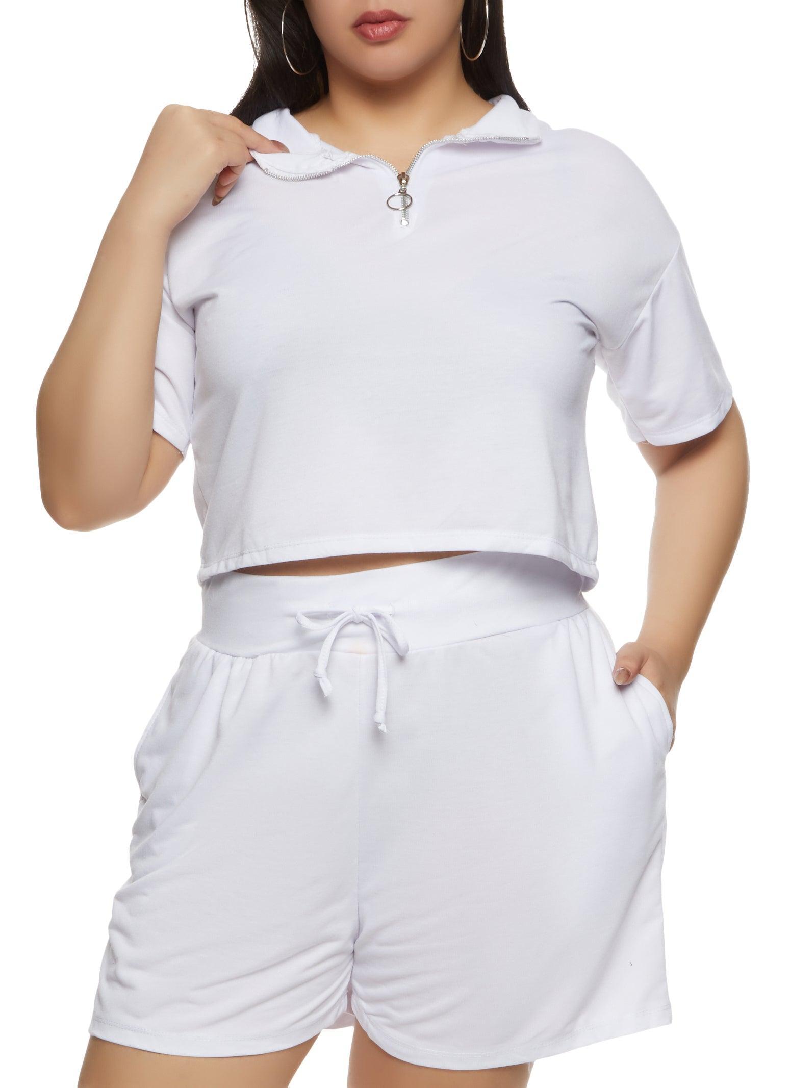 Womens Plus Size Basic Zip Neck Crop Top Product Image