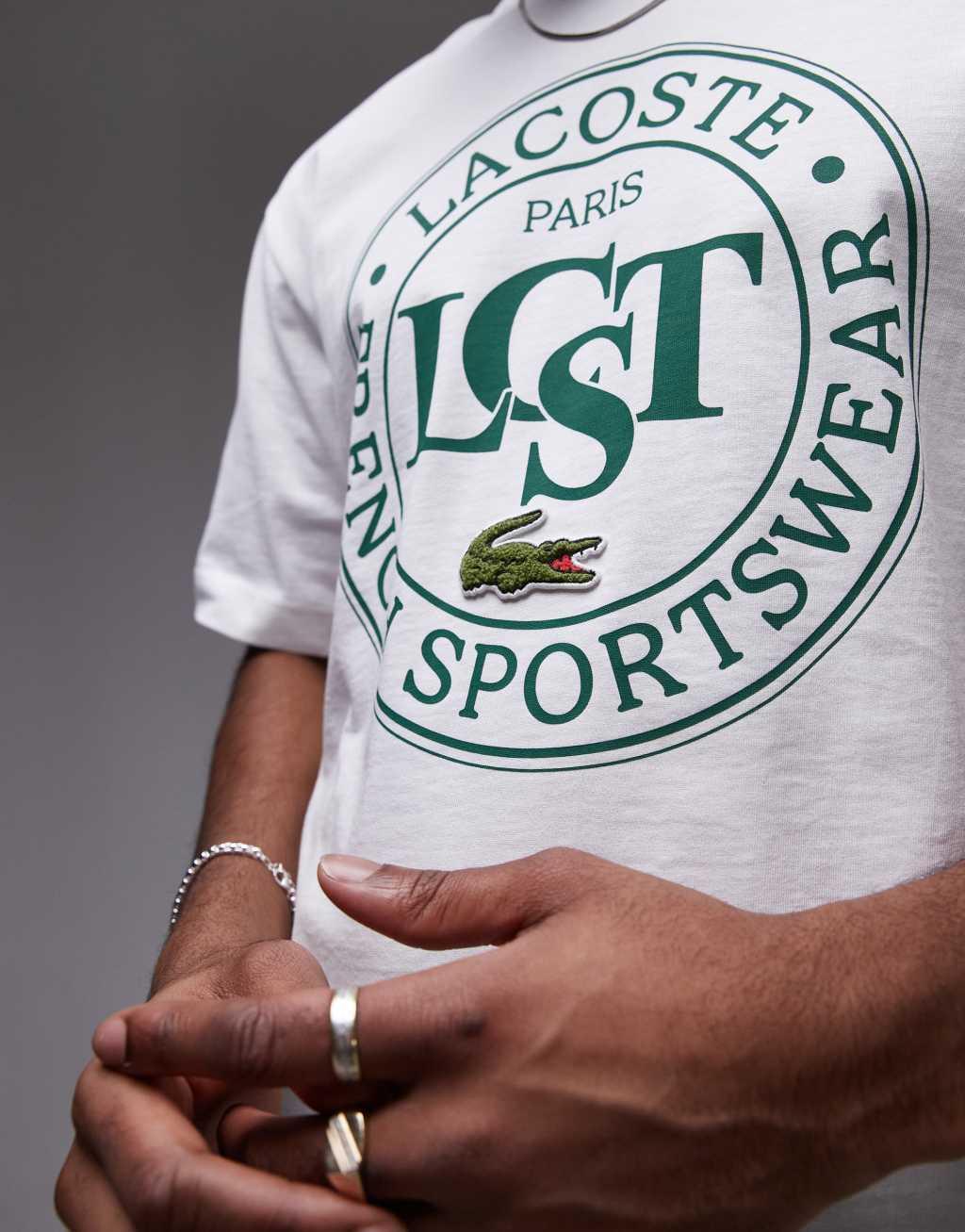Lacoste relaxed fit T-shirt in white with varsity logo print Product Image
