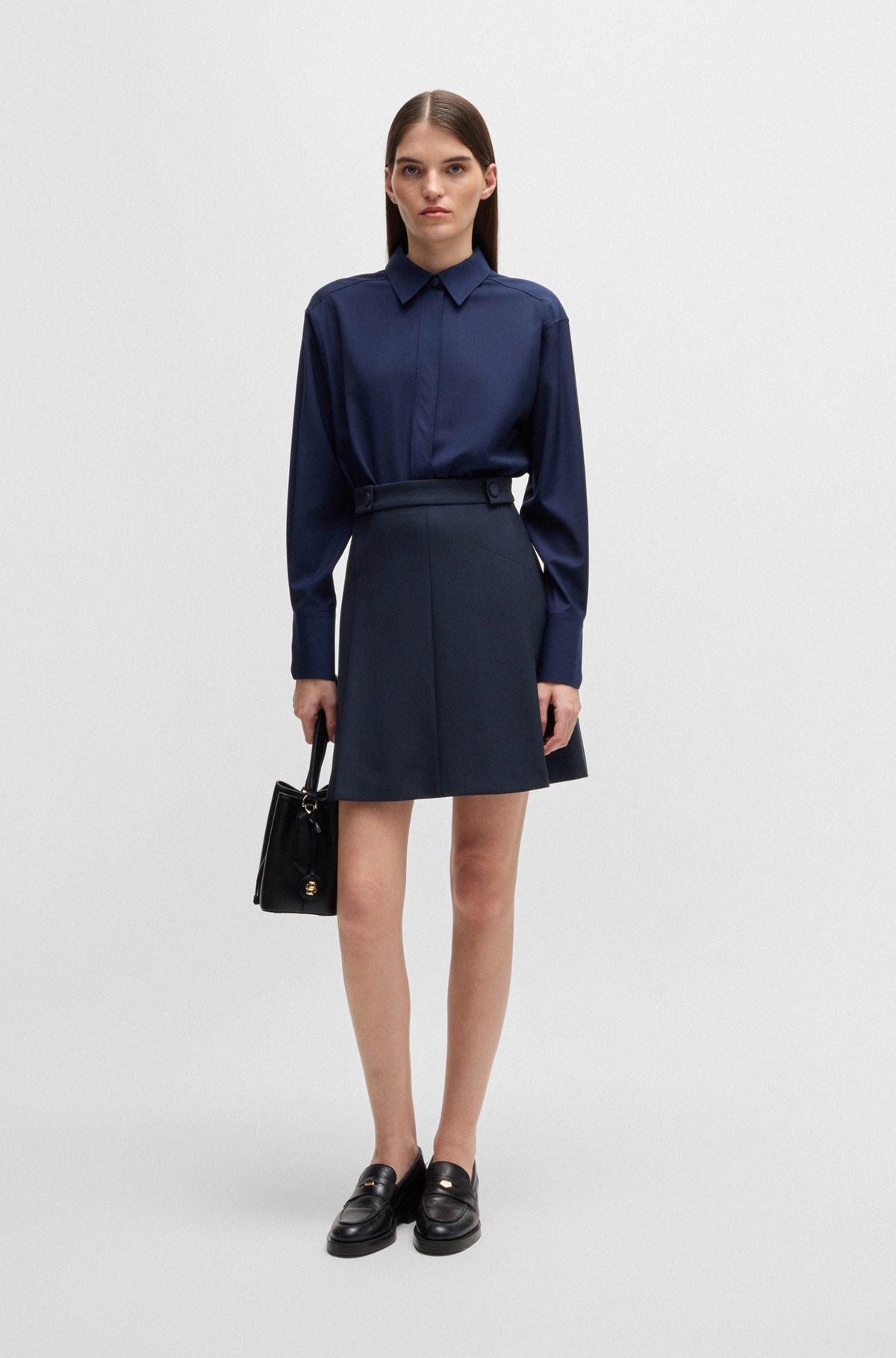 BOSS - Pleat-front skirt with buttoned waist - Dark Blue Product Image