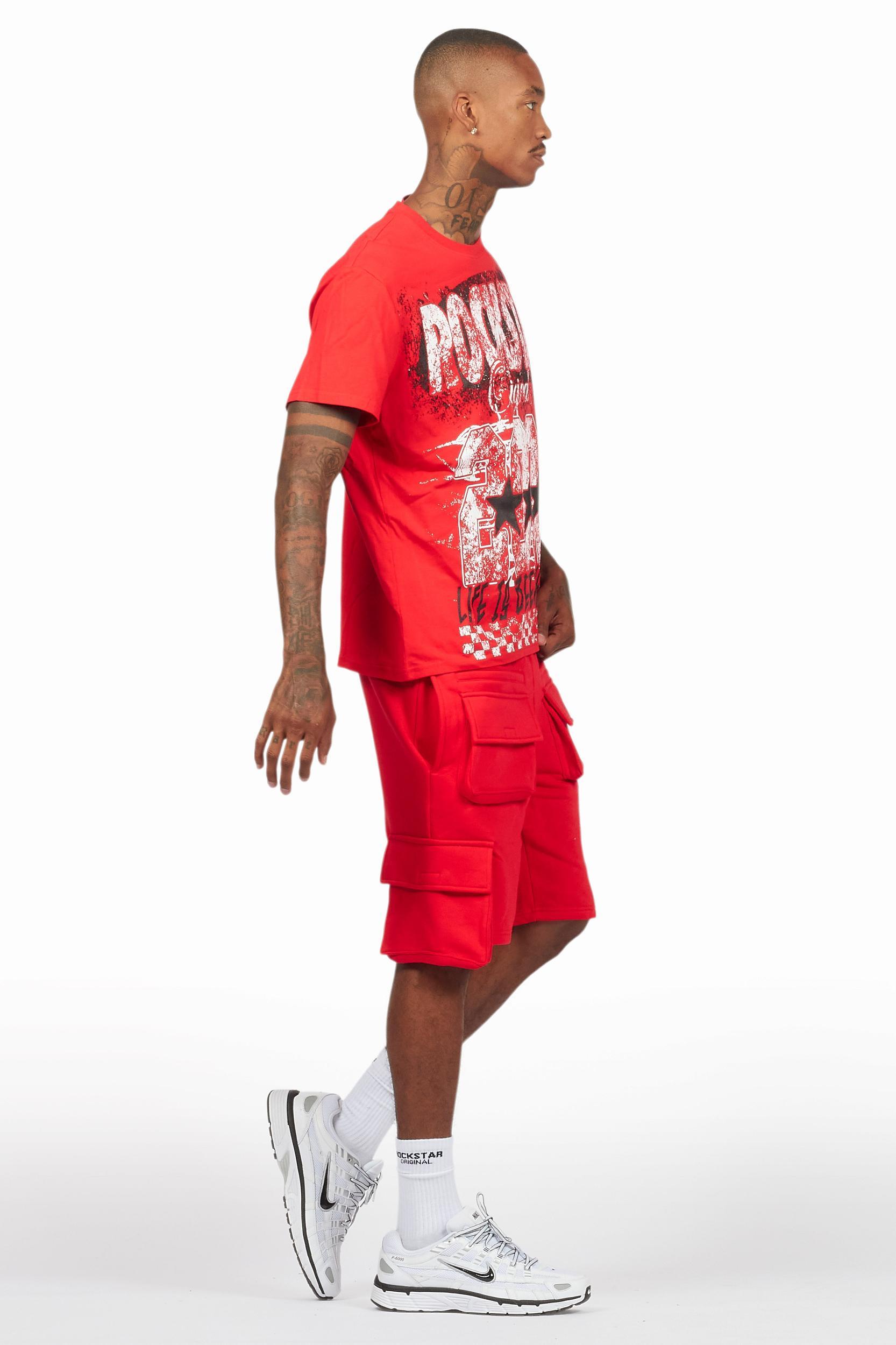 Racing Grung Red/Black T-Shirt Cargo Shorts Set Male Product Image