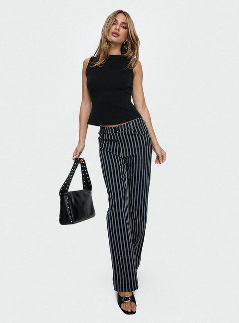 Allude Low Waist Pinstripe Pant Black Product Image