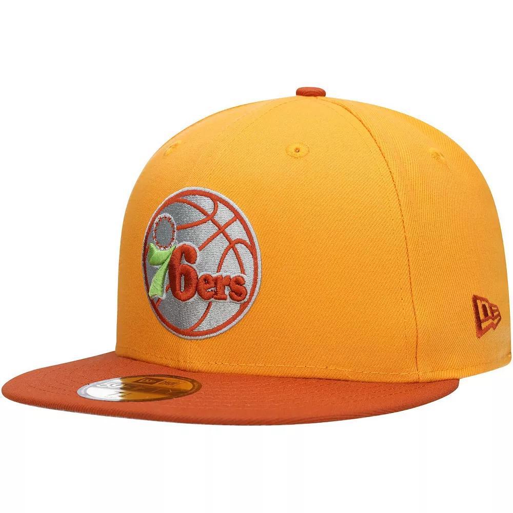 Men's New Era Gold/Rust Philadelphia 76ers 59FIFTY Fitted Hat, Size: 7 1/2, 76r Gold Product Image