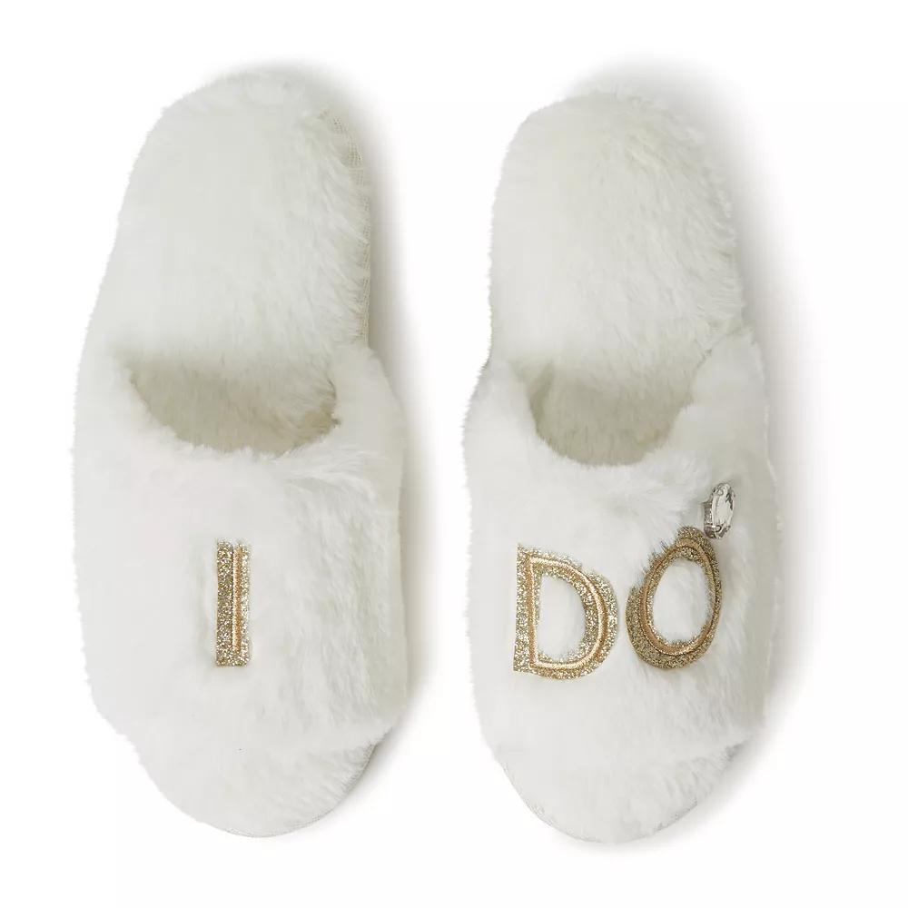 Dearfoams "I Do" Faux-Fur Bridal Women's Slide Slippers, Size: Small, I Do Blue Product Image