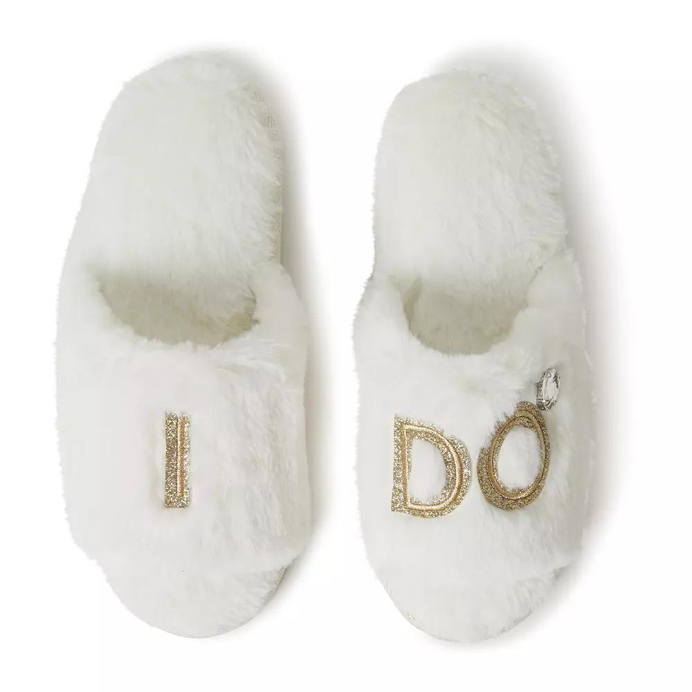 Dearfoams "I Do" Faux-Fur Bridal Women's Slide Slippers, Size: Small, I Do Blue Product Image