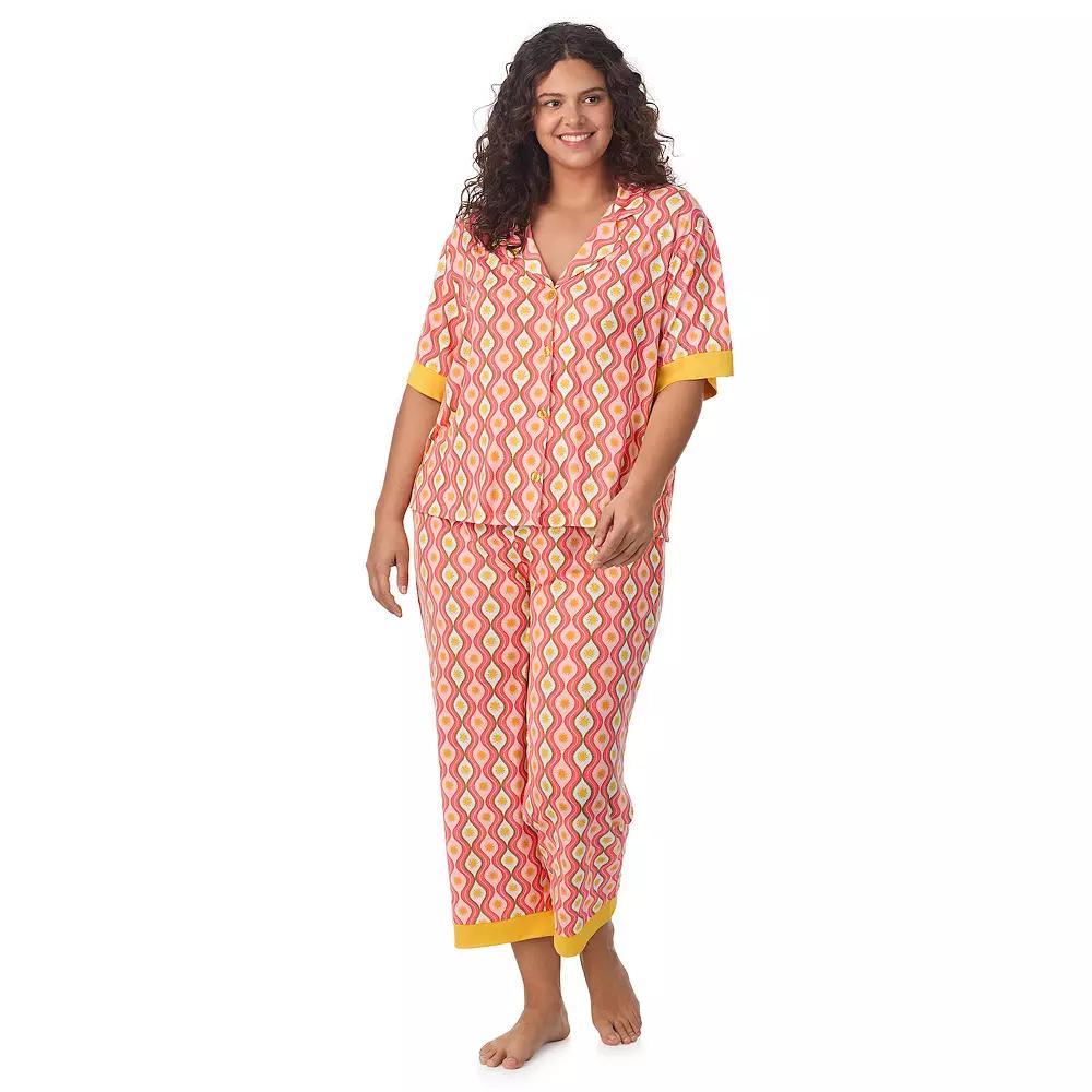 Plus Size Beauty Sleep Social 2-Piece Cozy Notch Pajama Top & Cropped Pajama Pants Set, Women's, Size: 2XL, Yellow Product Image