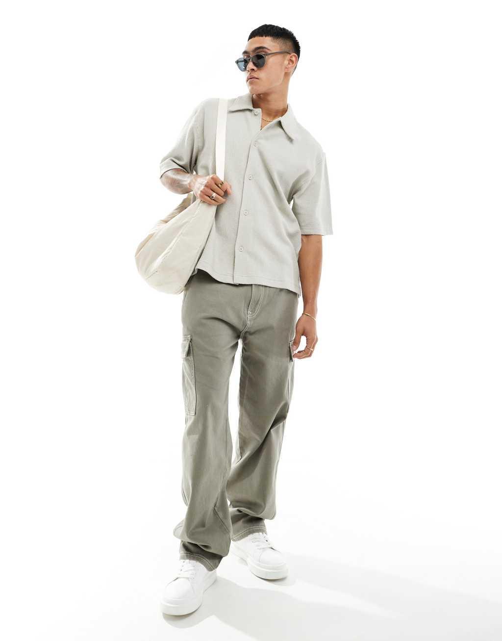 Weekday Sander textured shirt in khaki beige Product Image