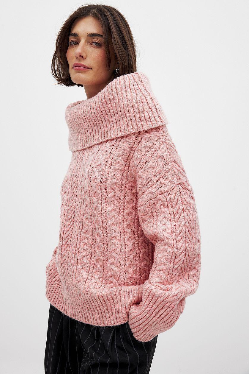 Cable Knitted Off Shoulder Sweater Product Image