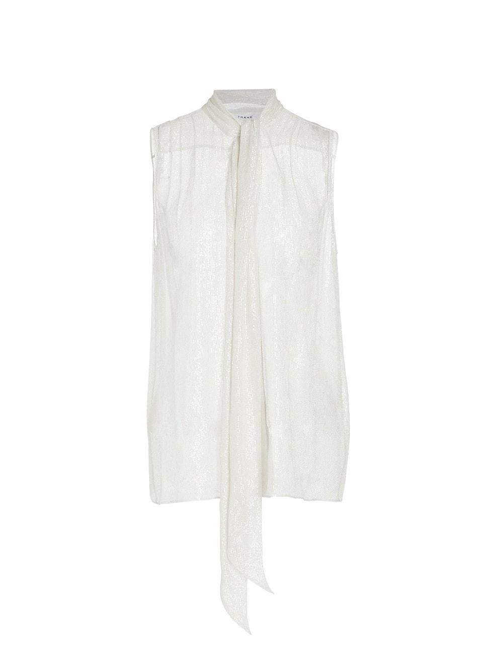 Womens Metallic Silk Sleeveless Tieneck Blouse Product Image